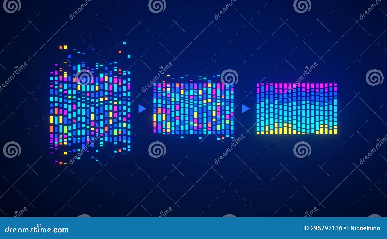 big data analysed with ai technology for business analytics. automated insights from data mining, filtering, sorting, clustering.