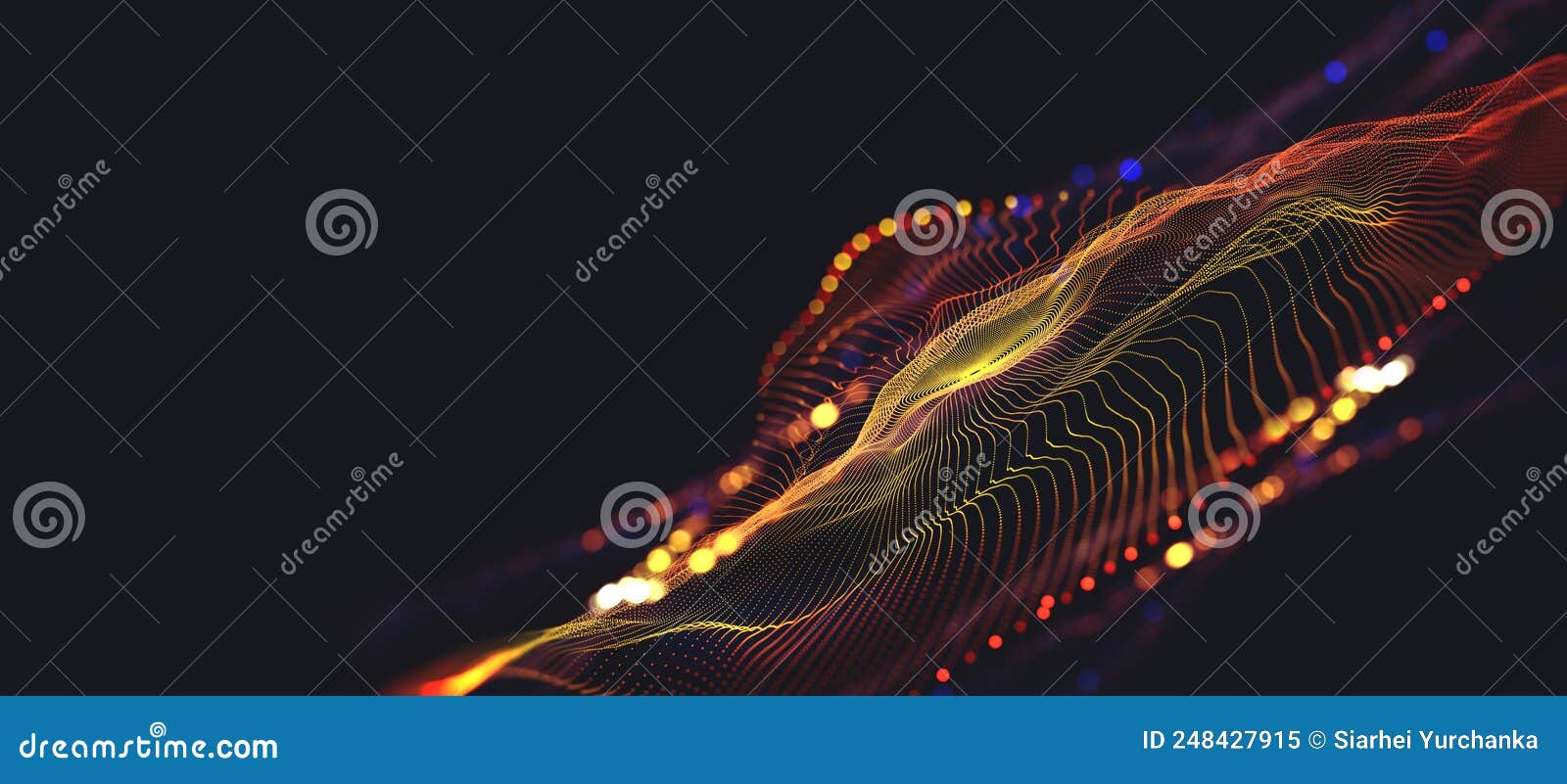 big data cyber stream 3d . rhythmic waves of electrical impulses in a neural network. sound and particles of musical r