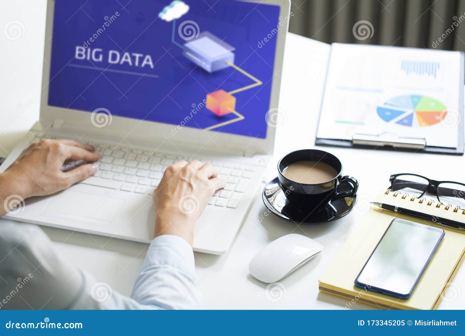 Big data on laptop pc stock image. Image of coffee, innovation 173345205