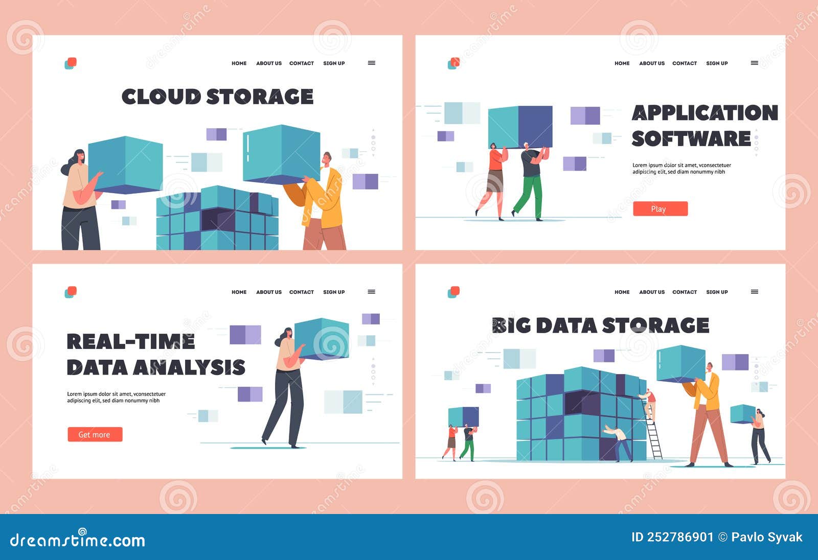 Big Data Storage Landing Page Template Set. Tiny  Technicians