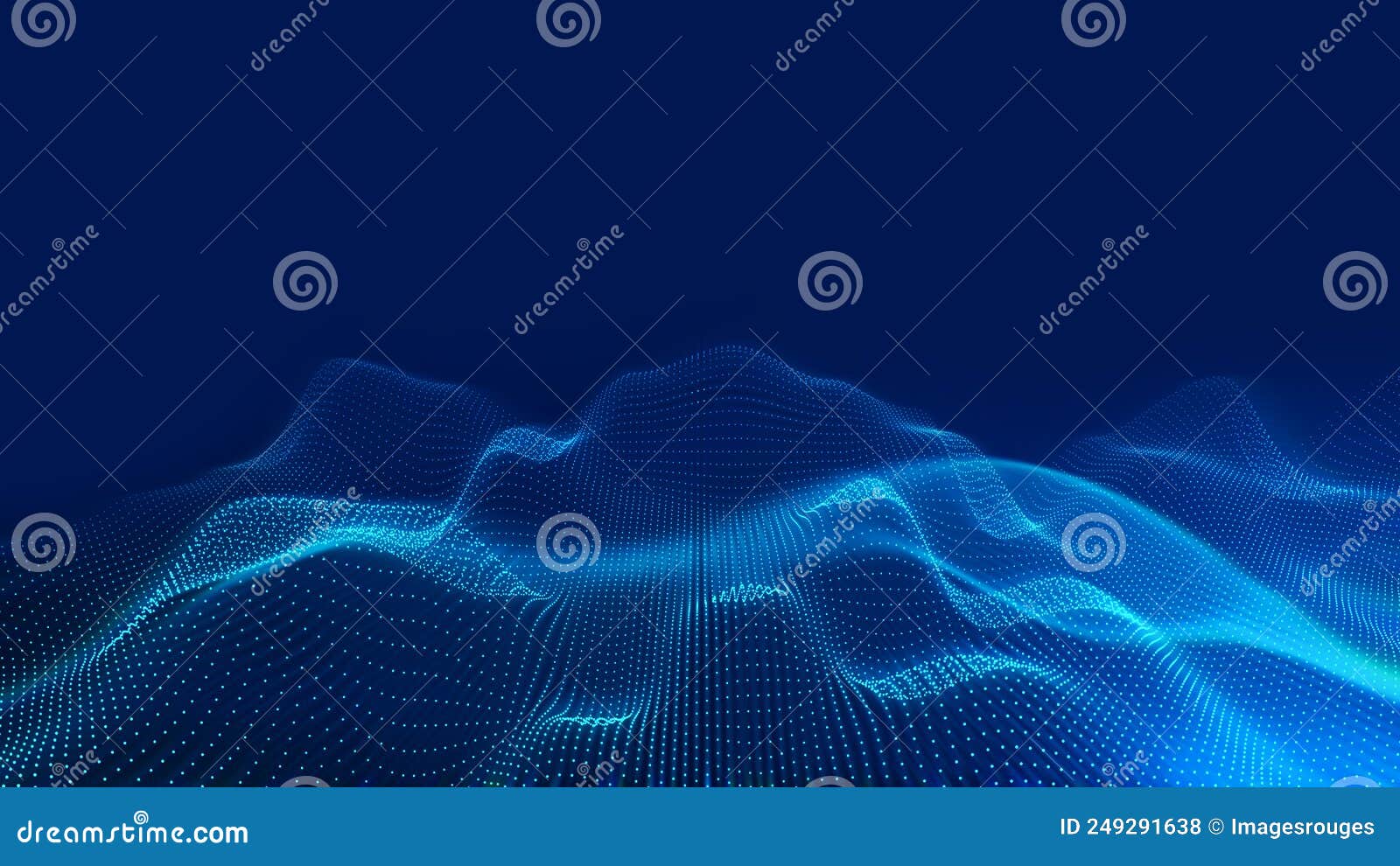 Big Data Surfing the Metaverse. Particles with Blue Led Light on