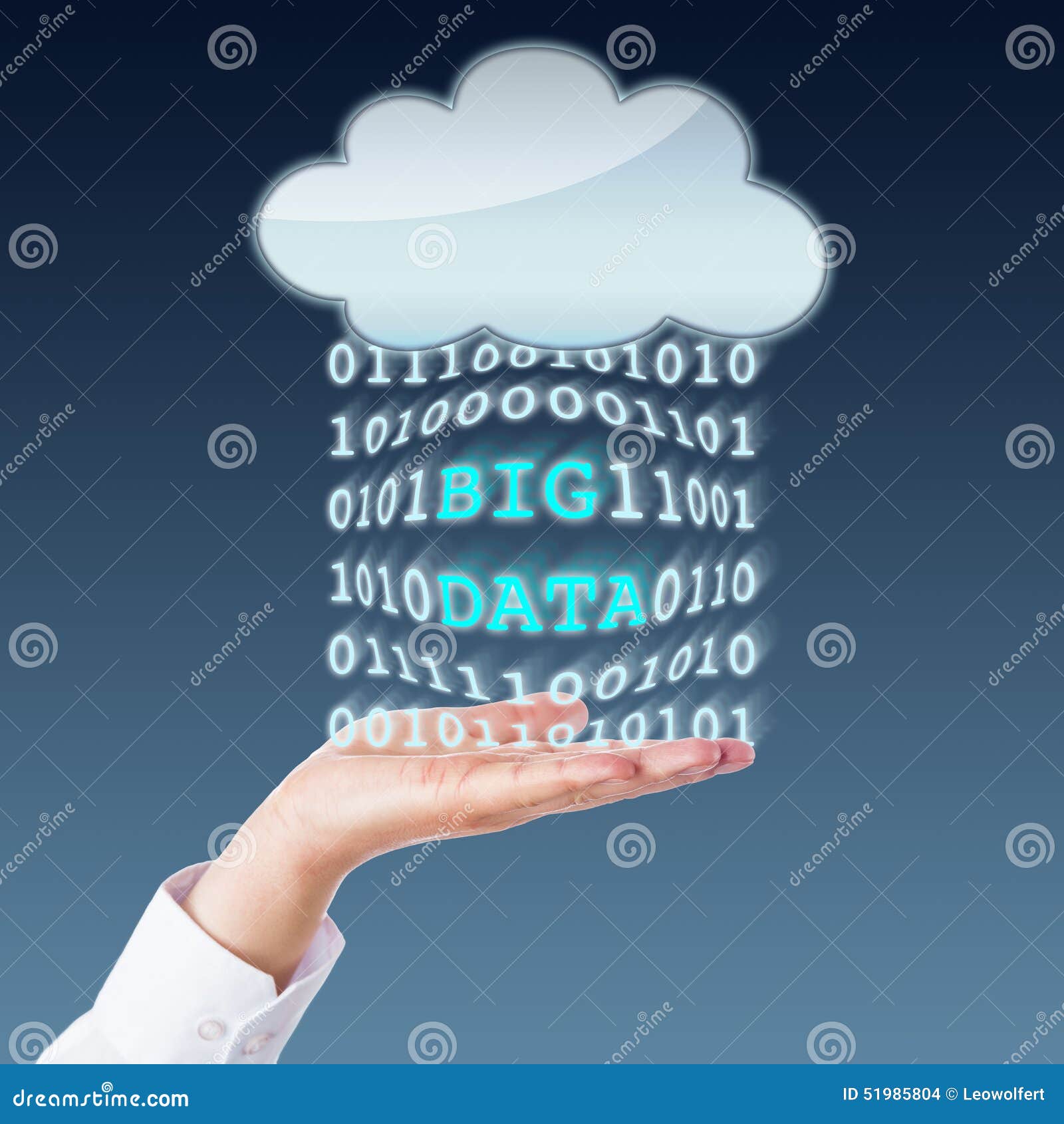 Big Data Transferring between Cloud and Open Palm Stock Photo Image