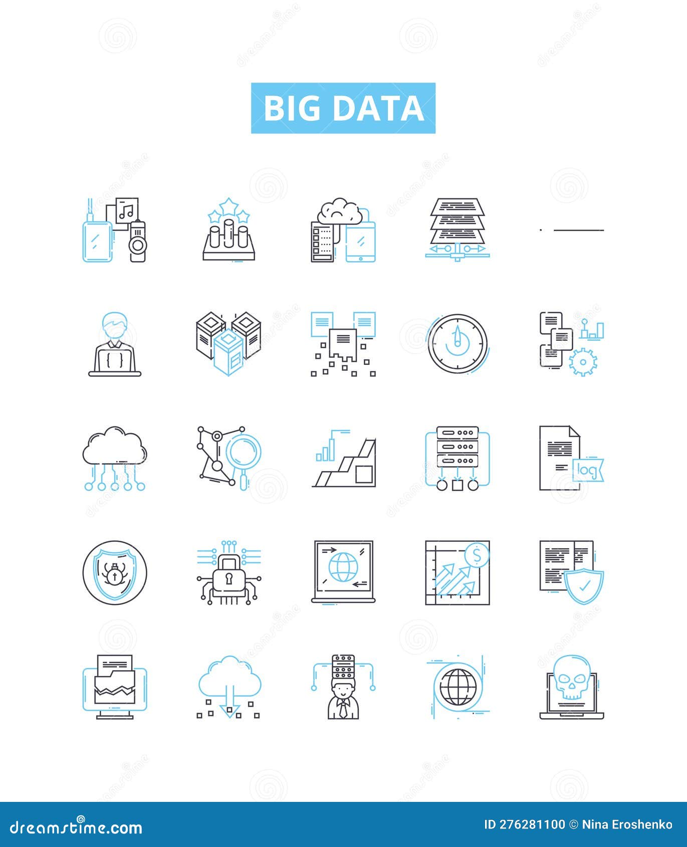 big data  line icons set. hadoop, analytics, mining, machine, learning, storage, infrastructure 