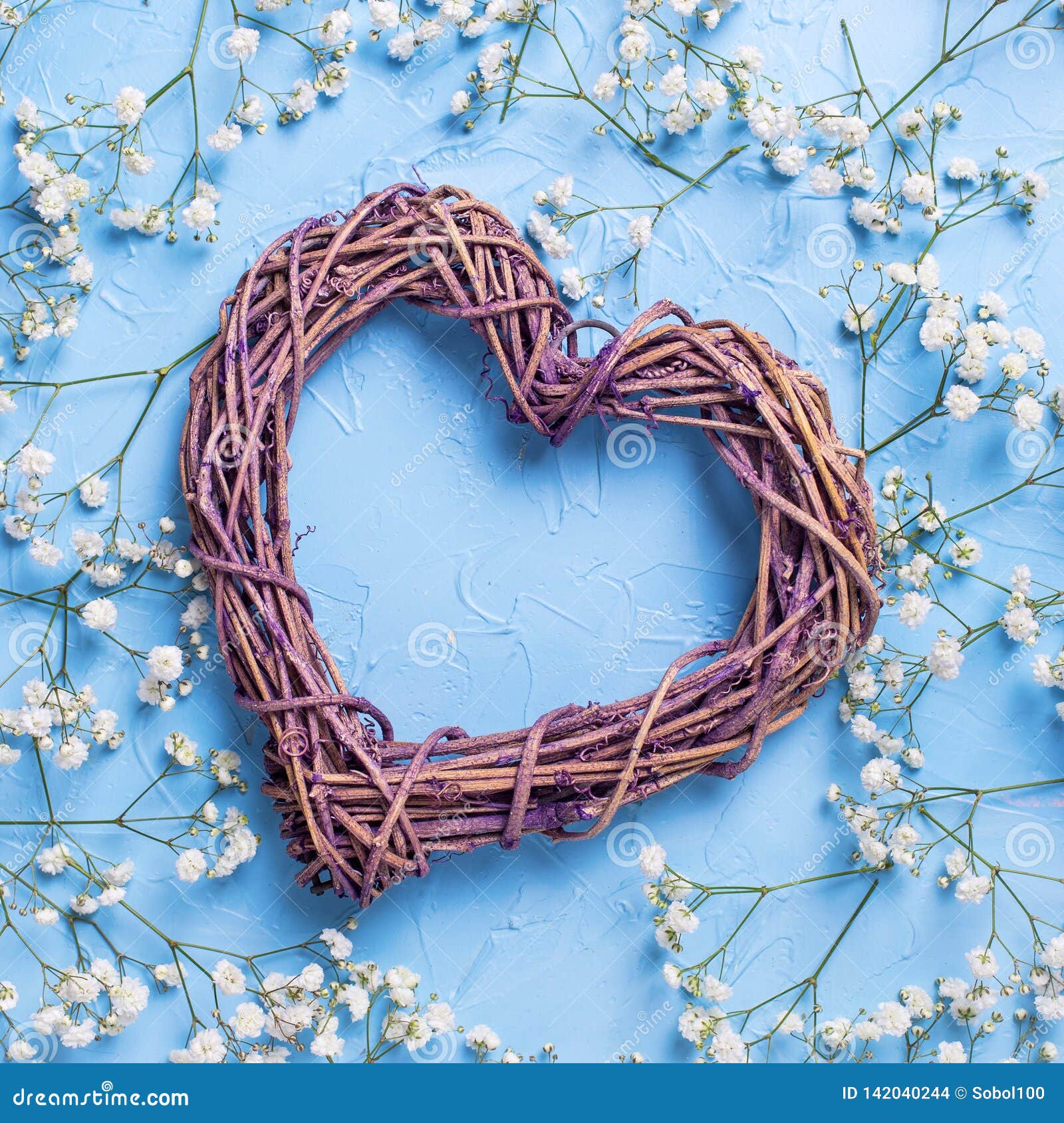 big decorative heart and pattern from fresh white gypsofila flowers