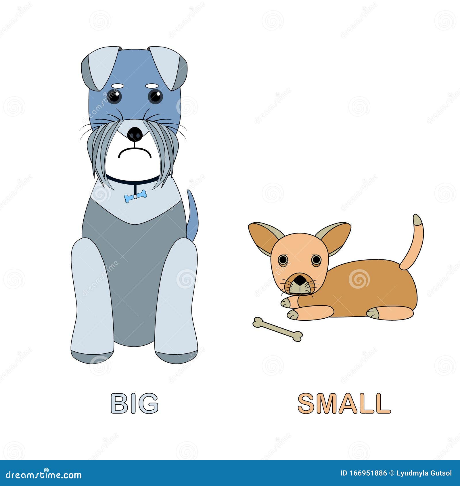 Big Dog and Little Dog. Card for Children - the Study of Antonyms, Foreign  Languages, Dog Breeds Stock Vector - Illustration of bone, line: 166951886