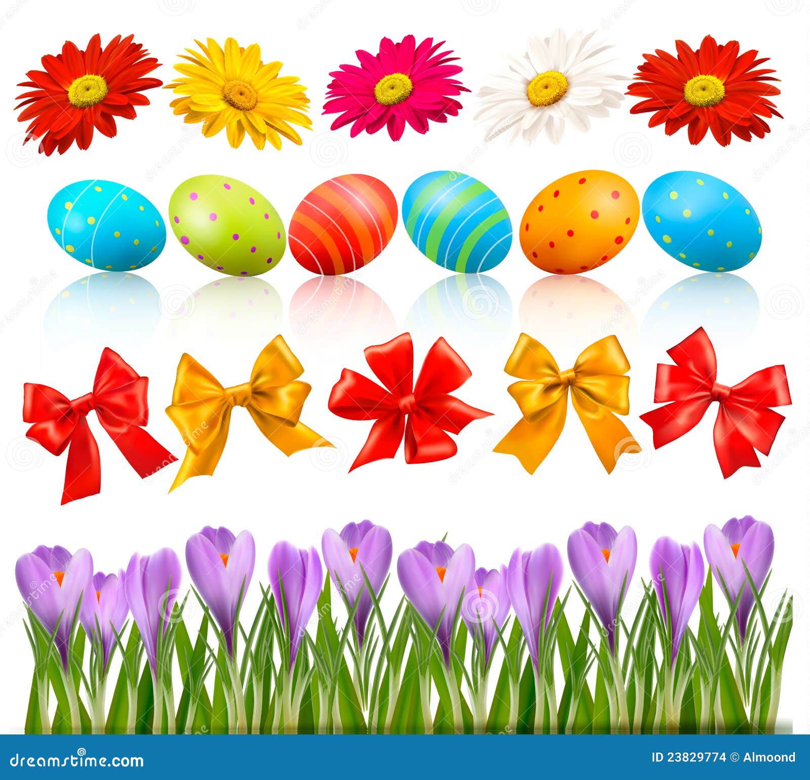 Big Easter Set with Traditional Eggs and Flowers Stock Vector