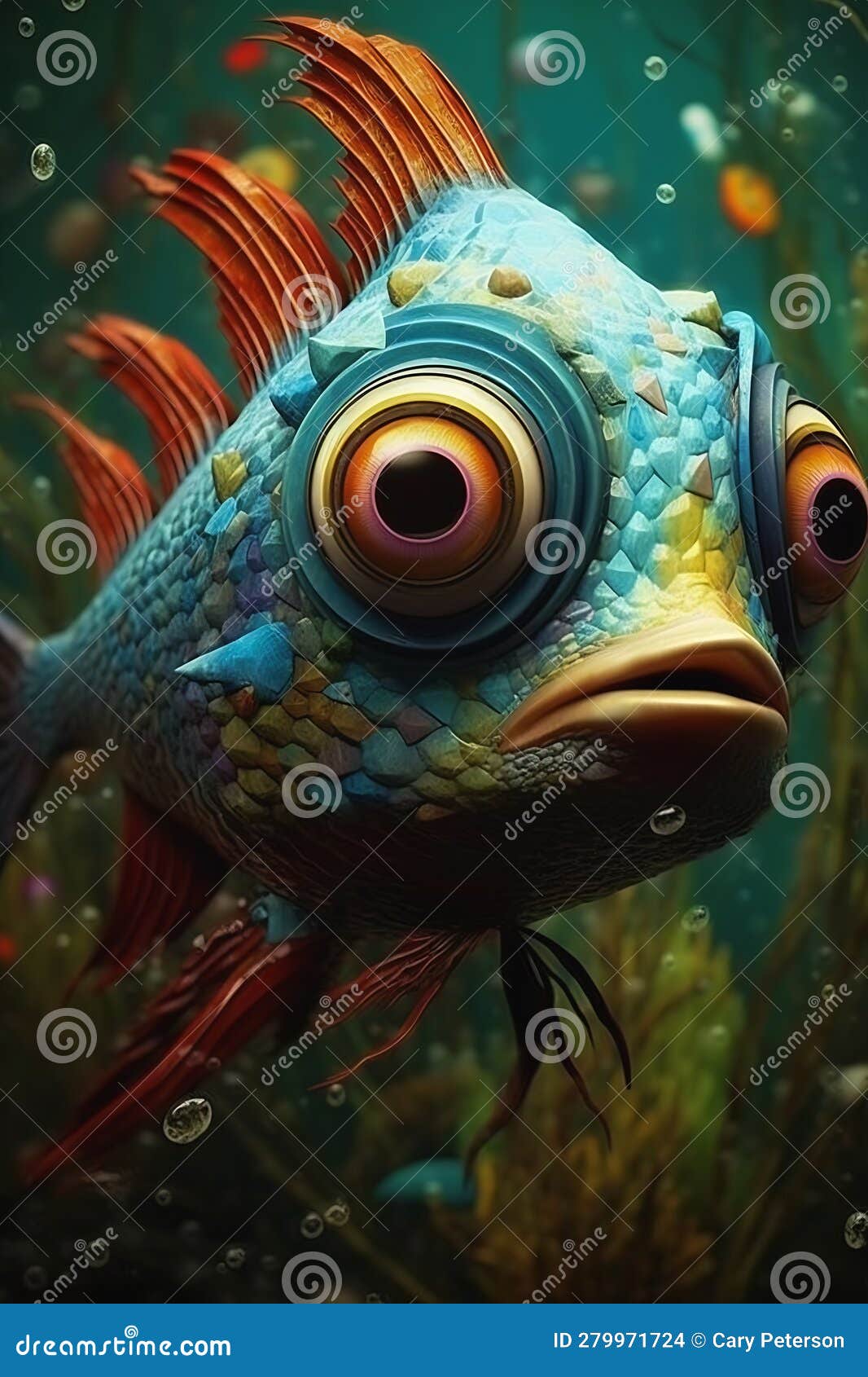 Big-eyed Fish with a Happy Pattern Stock Illustration - Illustration of ...