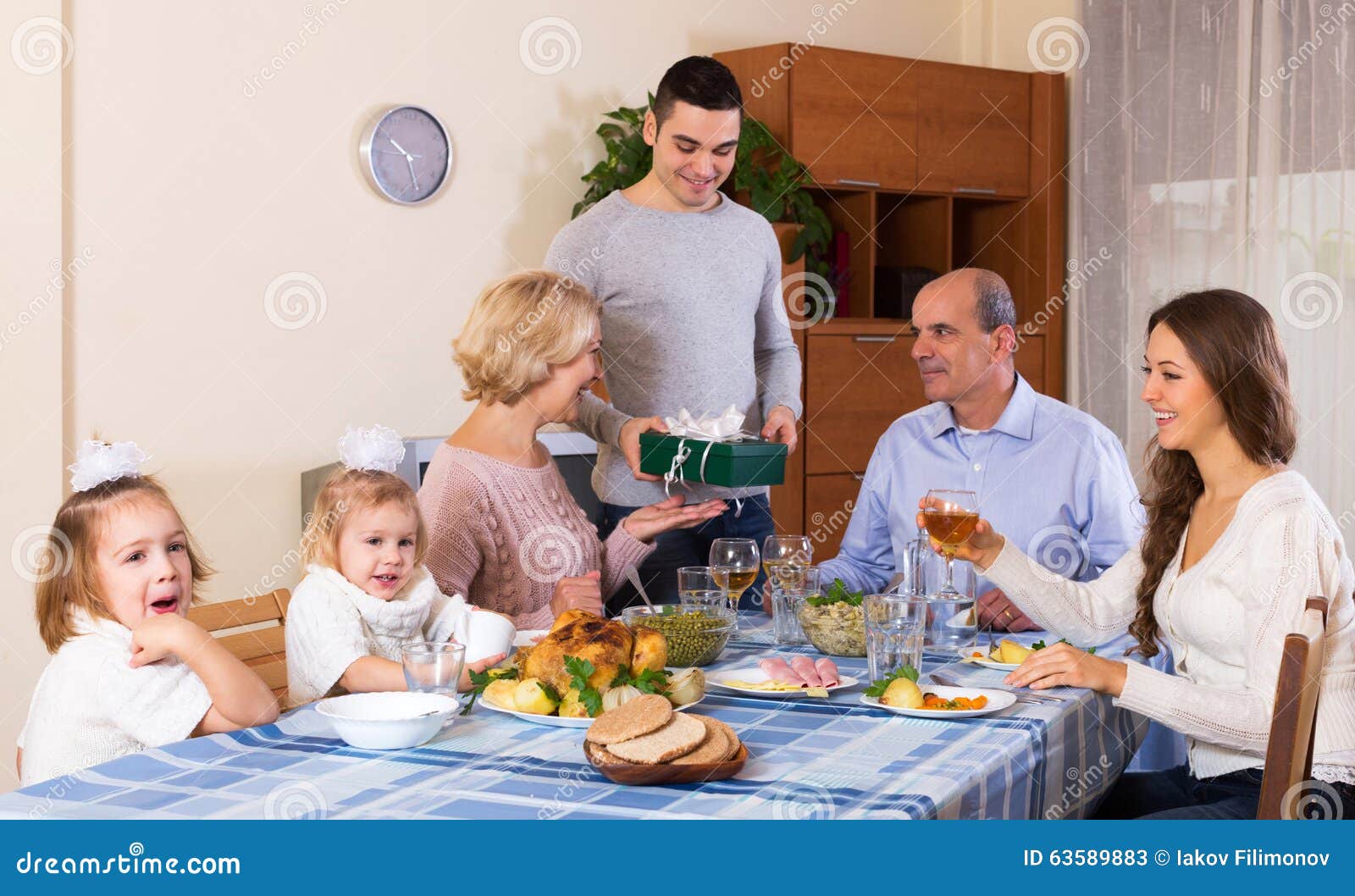 Big Family Celebrating Birthday at Festive Dinner Stock Image - Image