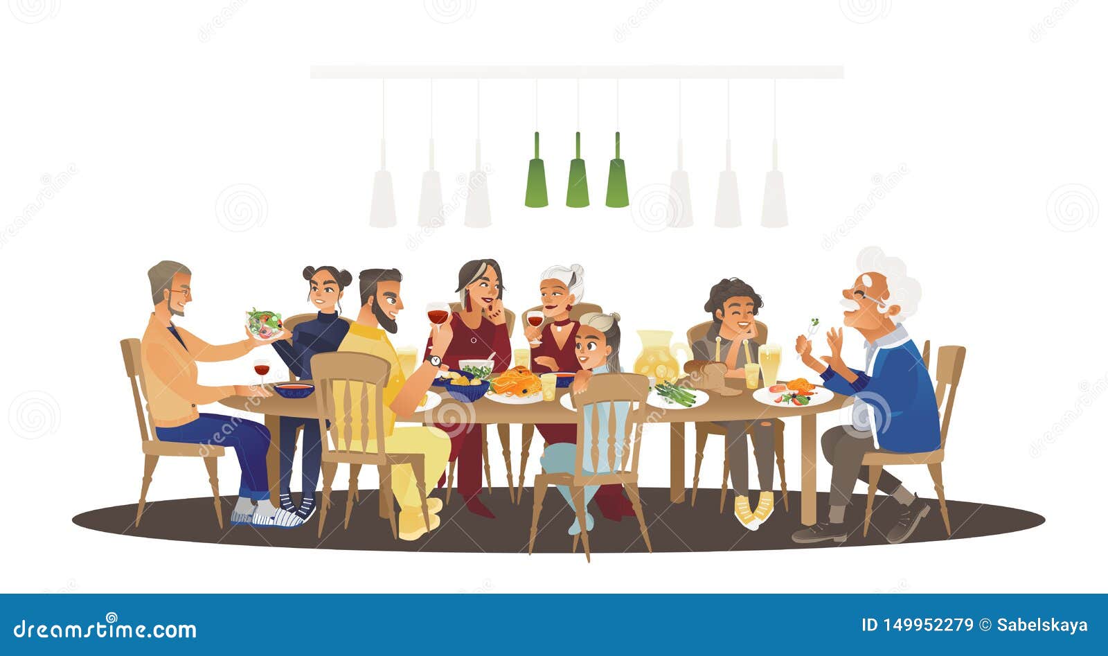 Big Family Dinner Around Table with Food, Many People Eating a Meal and  Talking Together Stock Vector - Illustration of group, emotion: 149952279