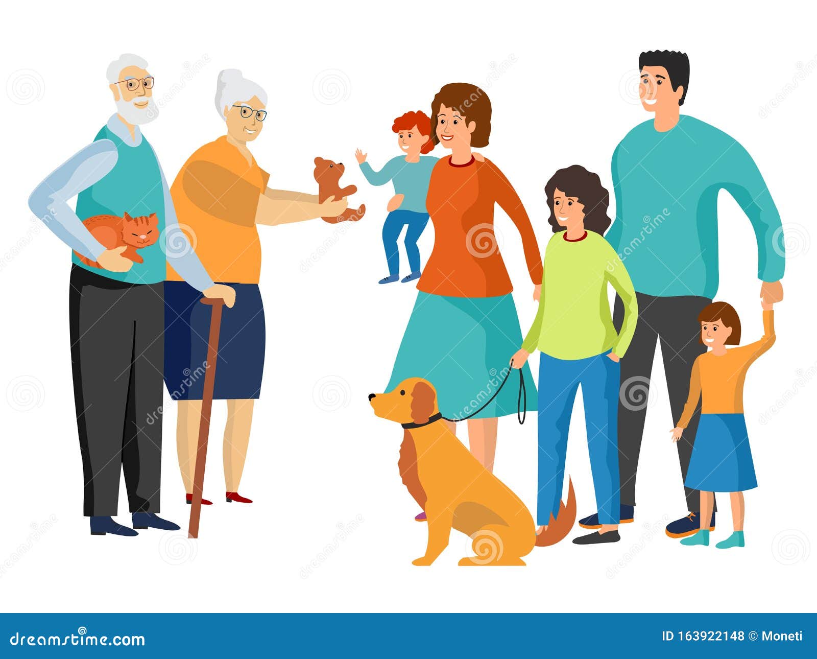 Big Family. Father and Mother, Grandmother and Grandfather, Children ...