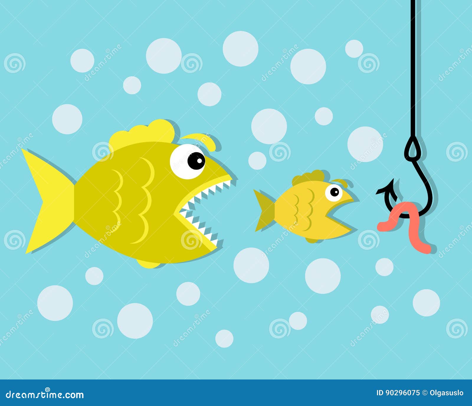 Big Fish Eat Little Fish, Hook and Worm Bait Stock Vector - Illustration of  backgrounds, bubble: 90296075