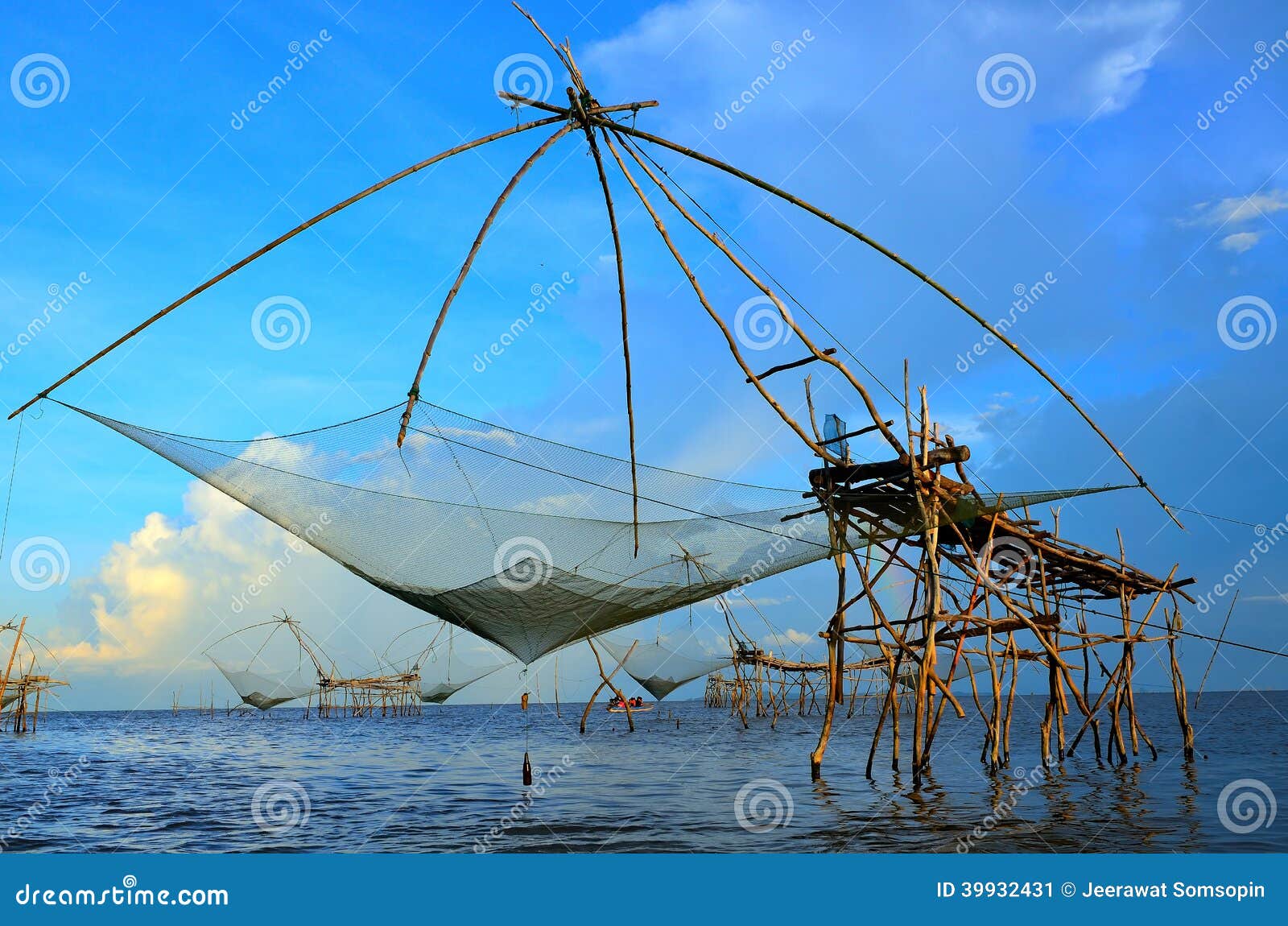 The Big Fish Lift Nets in Lake Stock Image - Image of white