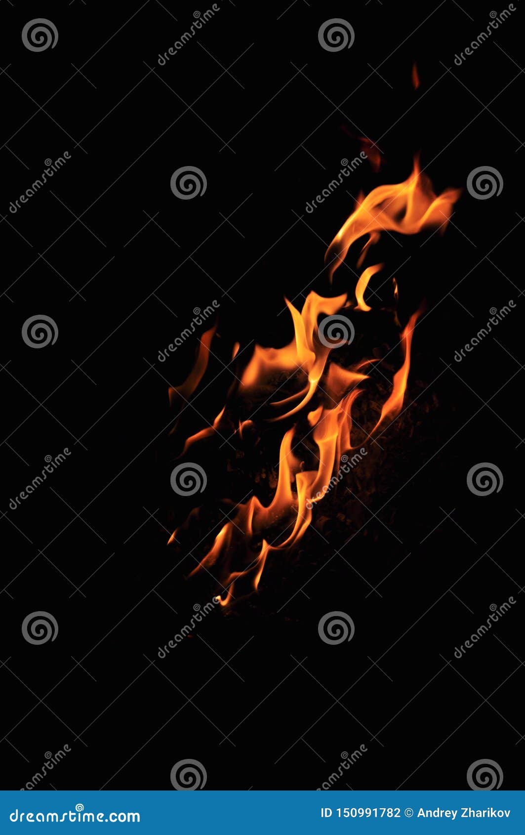 A Big Flame of Fire in the Dark. on a Black Background. Languages of