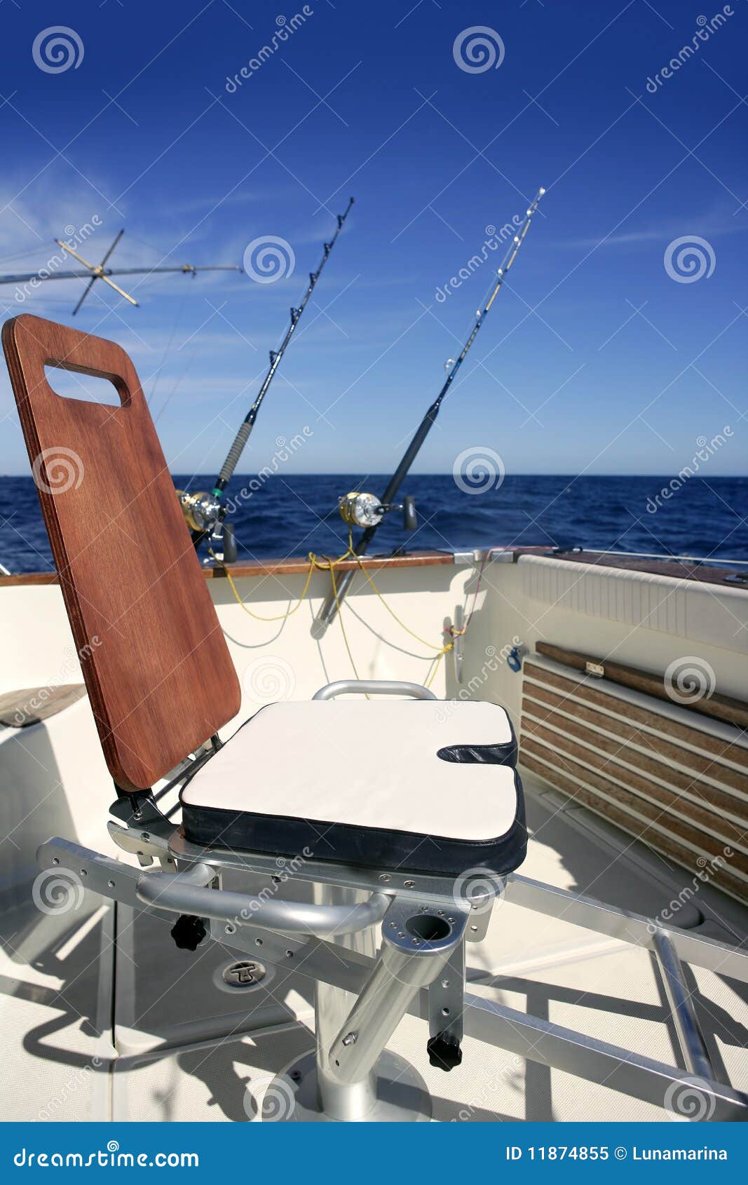 Big Game Boat Wooden Fishing Chair Stock Image - Image of ready