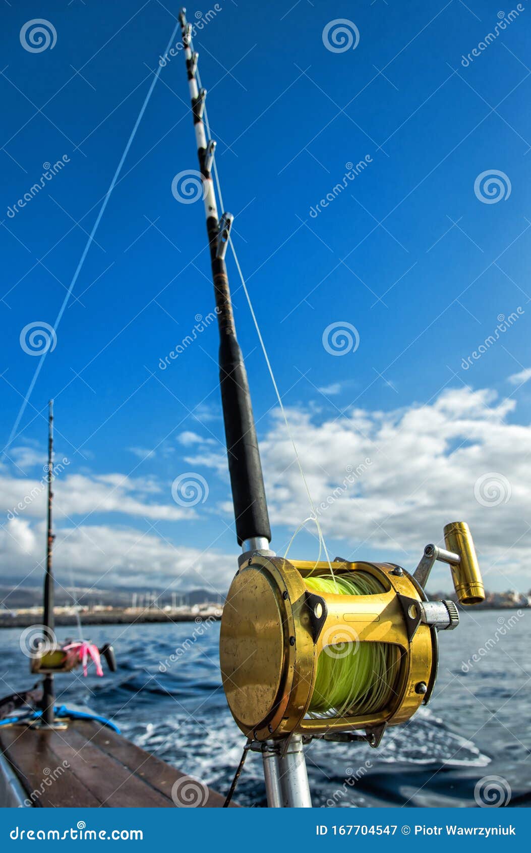Big game fishing rods stock image. Image of reel, ship - 167704547