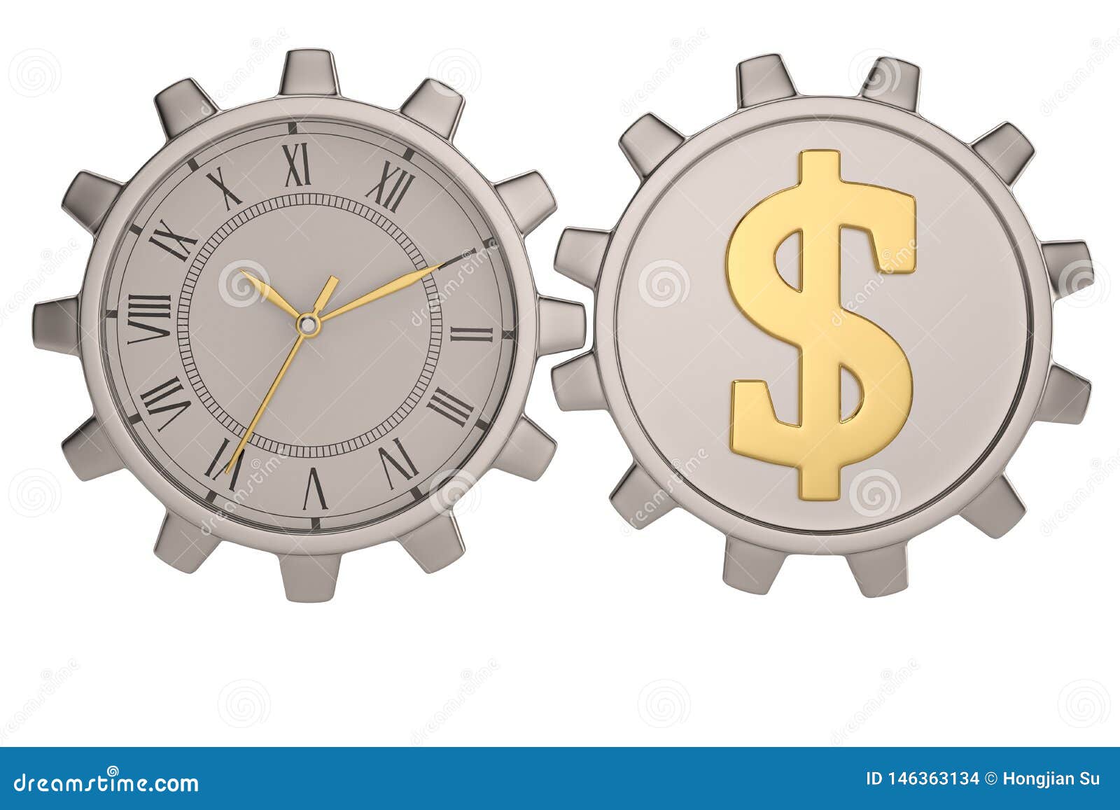 Big Gear Clock Isolated On White Background. 3D Illustration Stock