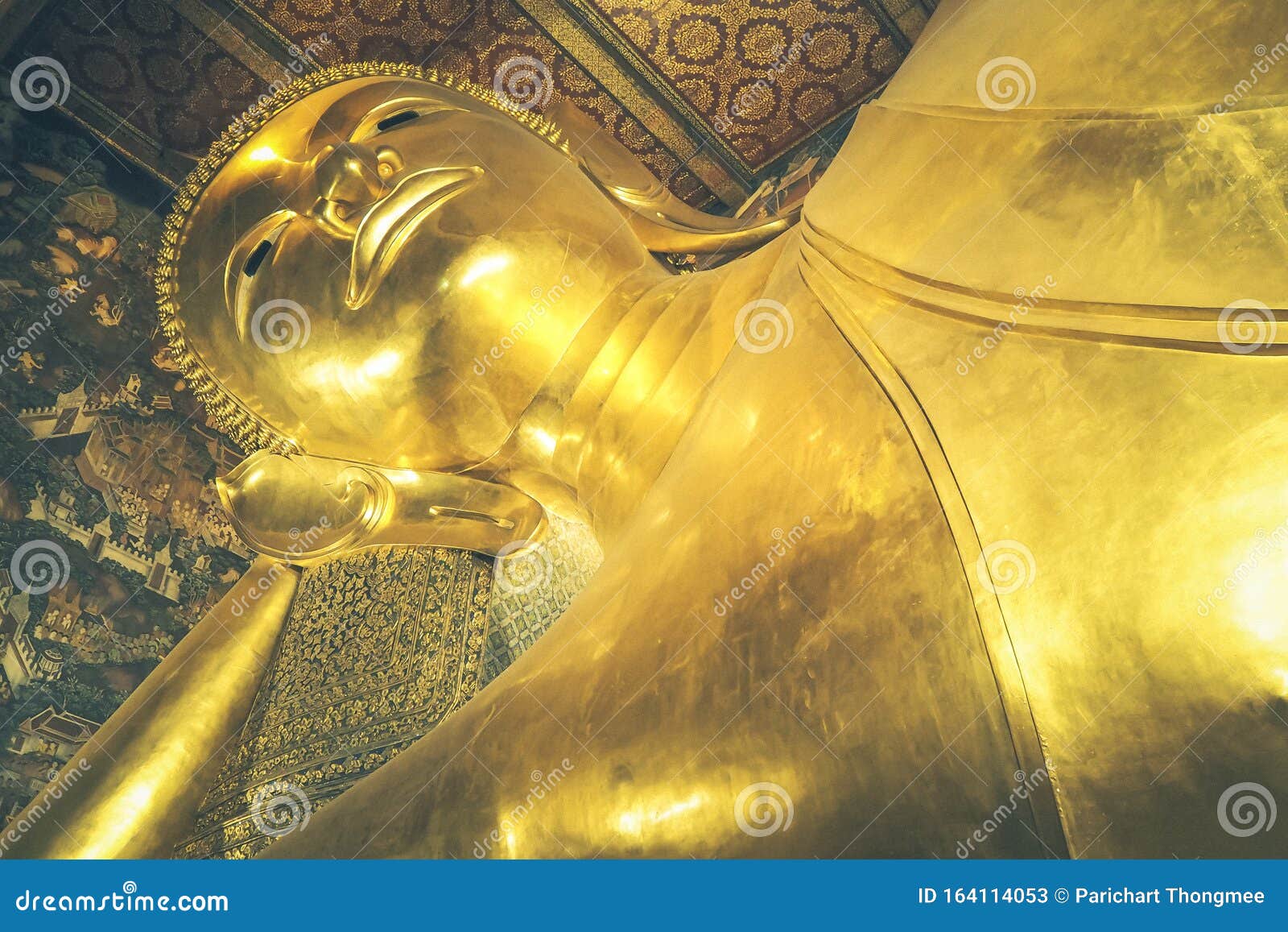 the big golden . buddhathe reclining buddha at wat pho pho temple in bangkok, thailand