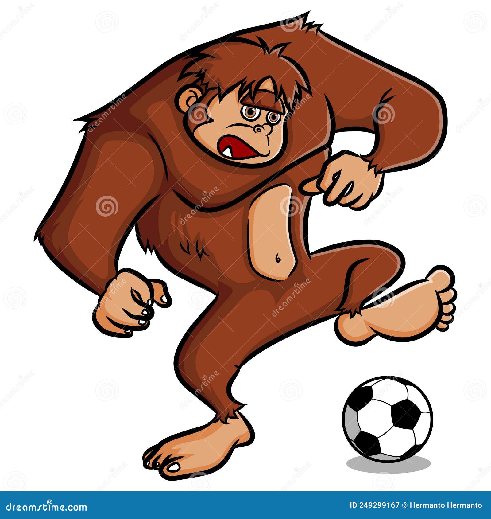The Big Gorilla is Playing Football and Kicking it Stock Vector