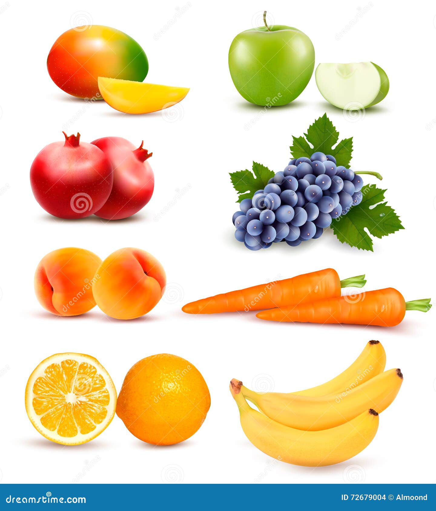Big Group of Different Fruit and Vegetables. Stock Vector