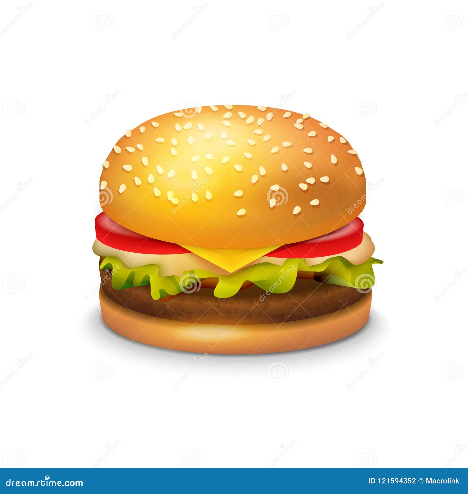 Big Hamburger Sandwich on White Background, Vector Icon Stock Vector