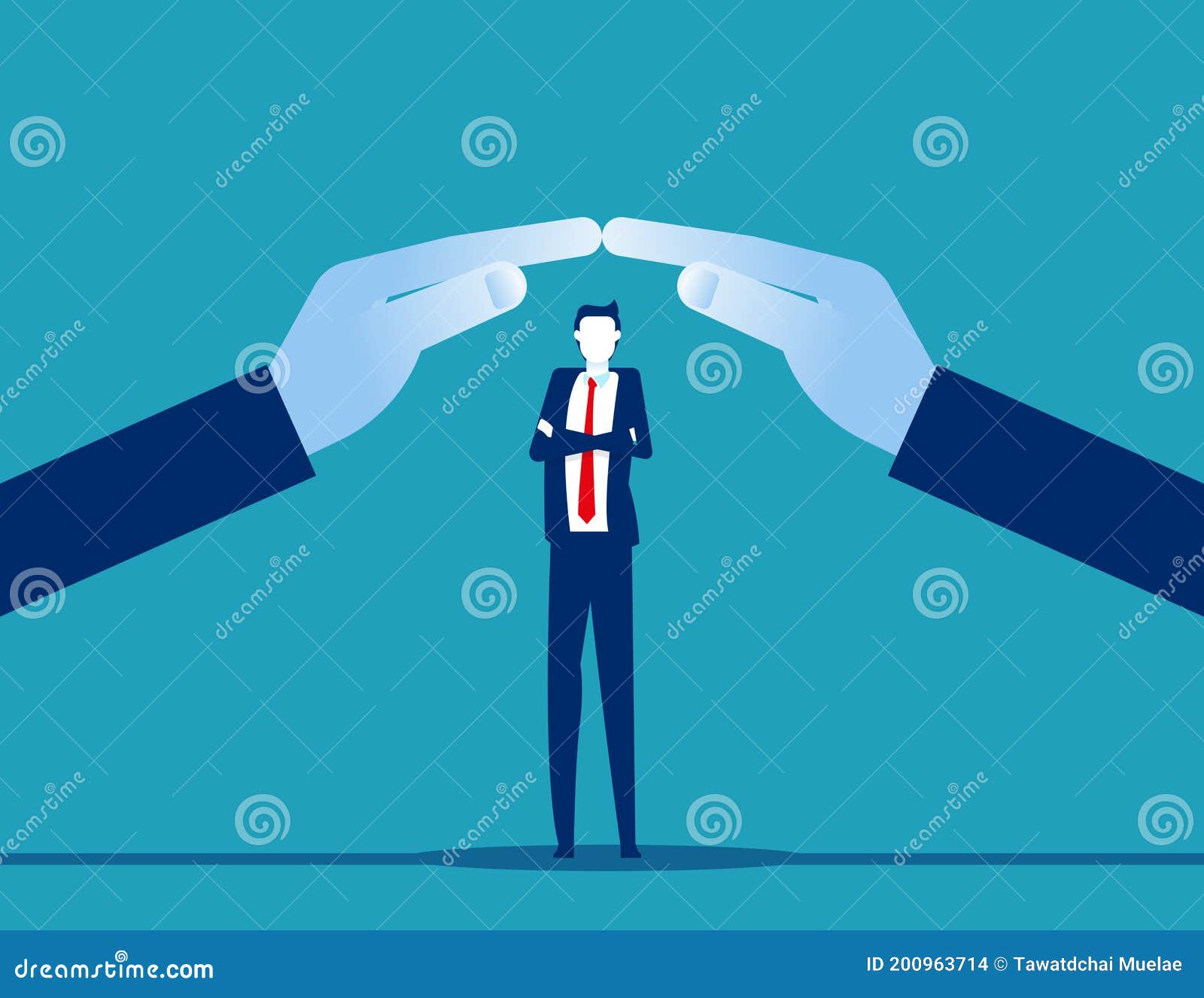 Big Hands Protecting Businessman. a Helping Hand Stock Vector