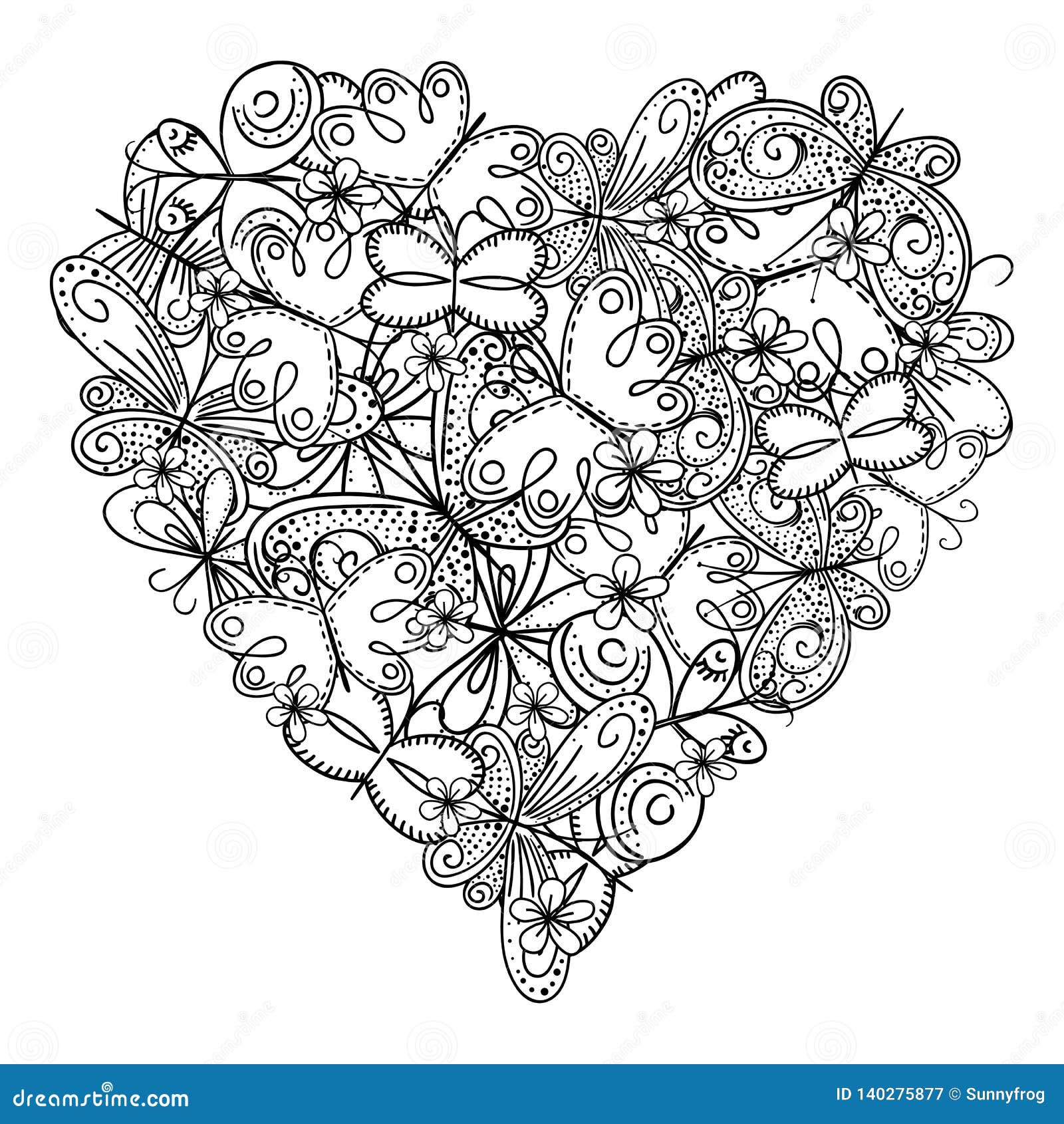 Big Heart Of Butterflies For Coloring Book Mothers Day Holidays Design