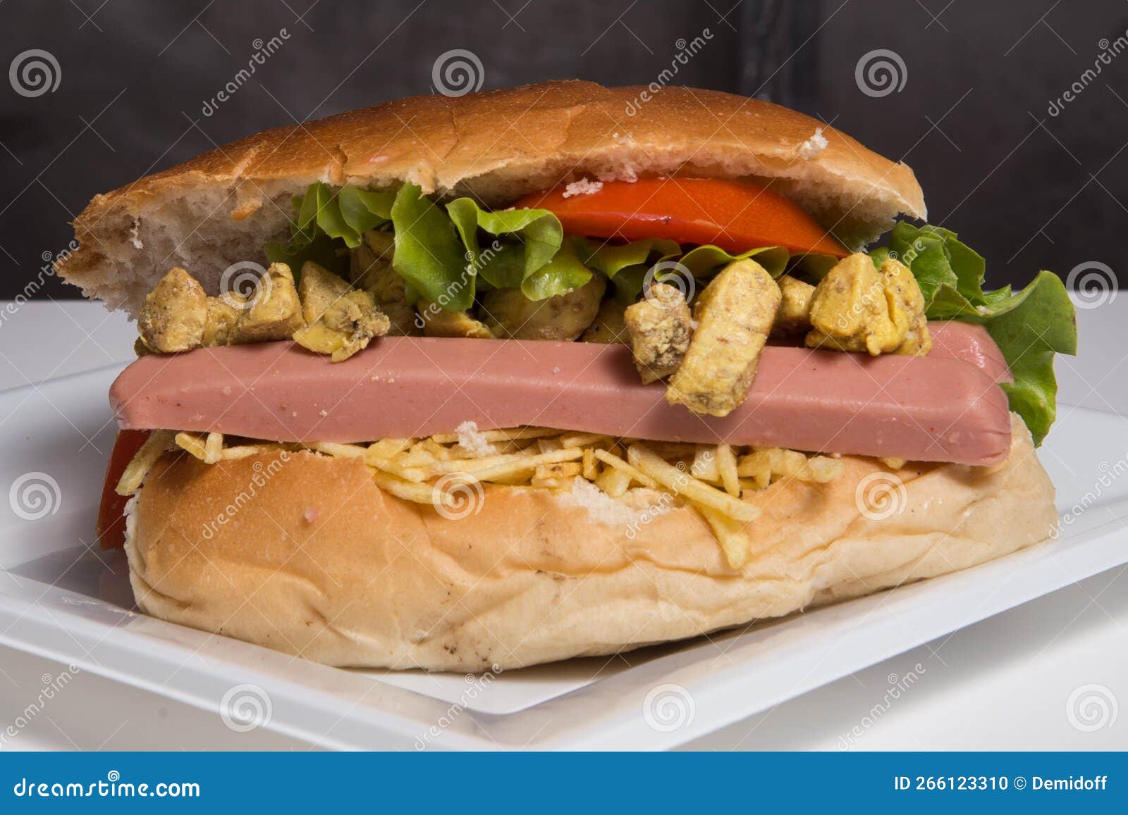 Big hot dog stock photo. Image of tomato, bread, meat 266123310