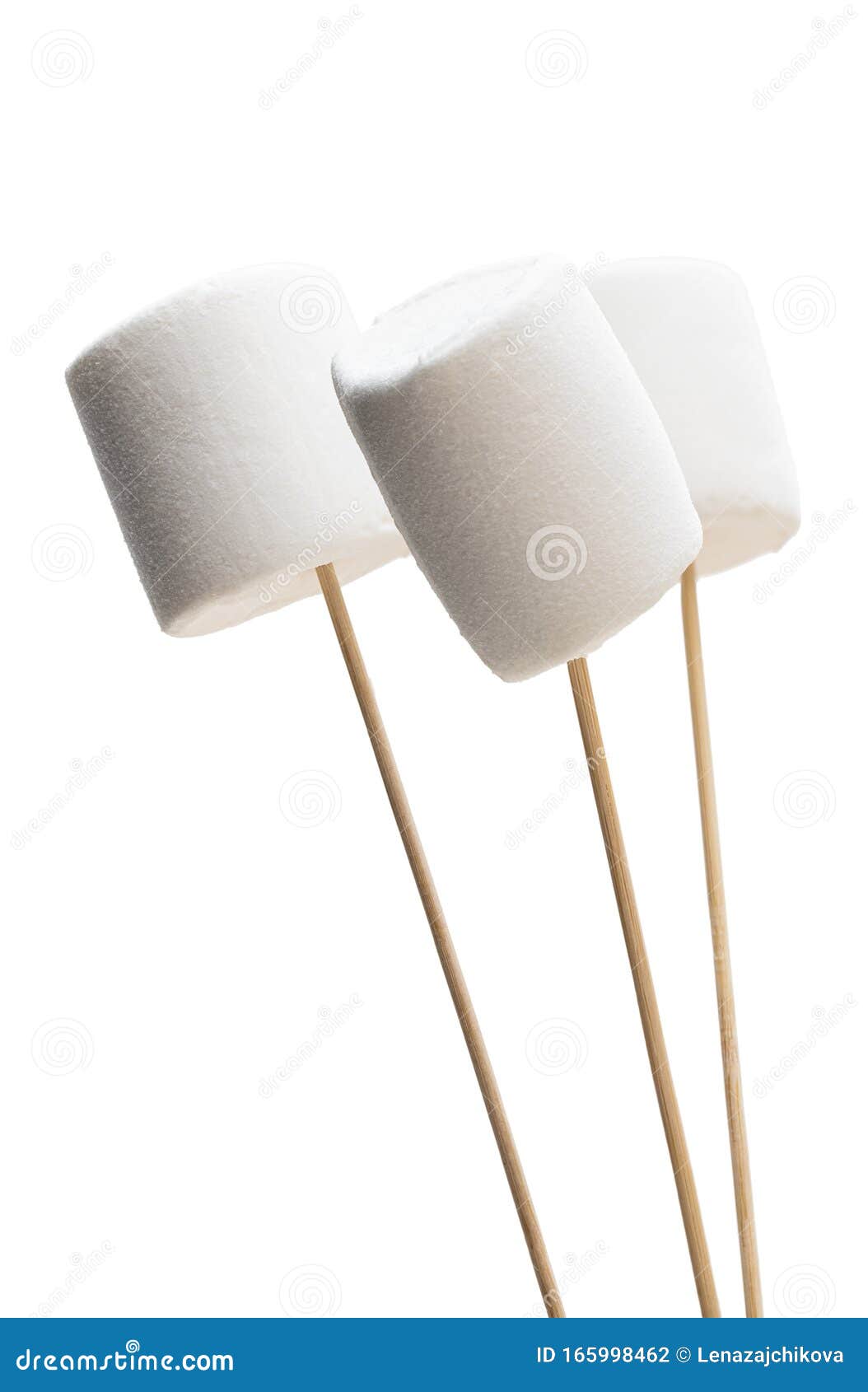 Big Marshmallow on a Wooden Stick Isolated Isolated on White Stock