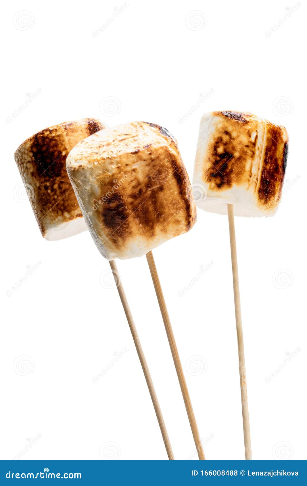 Big Marshmallow on a Wooden Stick Isolated Isolated on White Stock
