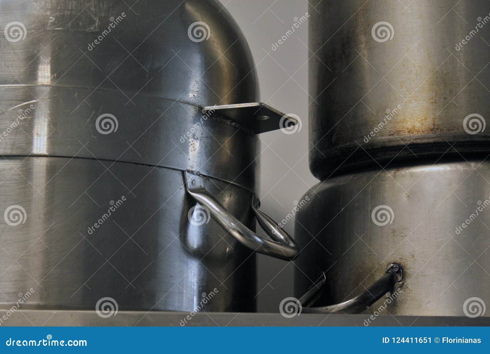 Big Metal Pots on a Shelf Upside Down Stock Image Image of stainless