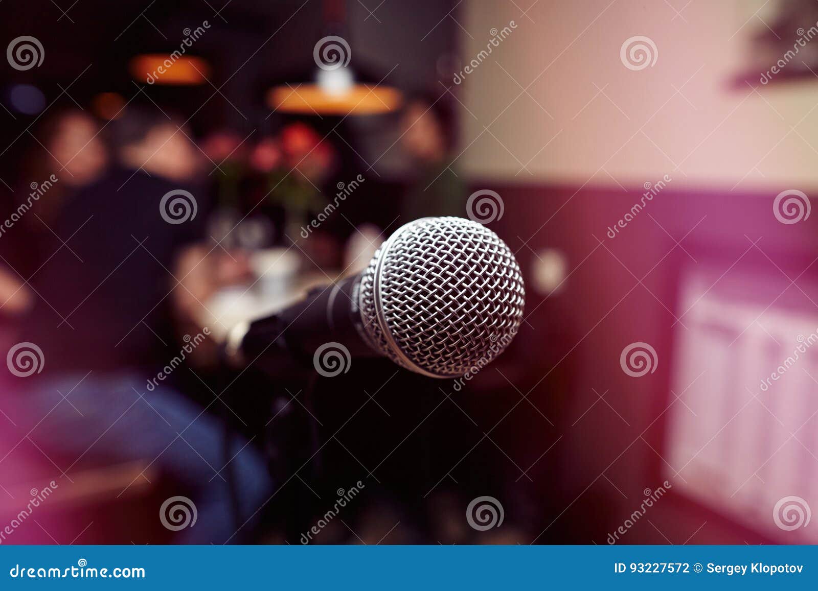 The Big Microphone in the Karaoke Bar. Stock Photo Image of