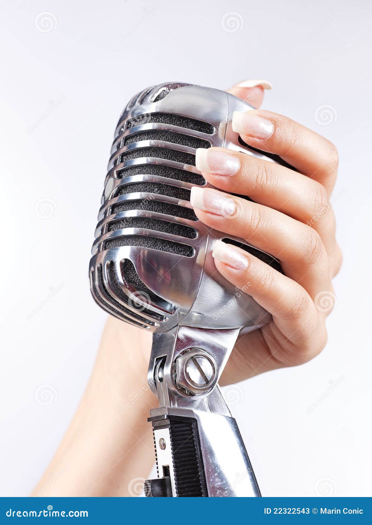 Big Microphone in Woman S Hand Stock Image Image of musical, chrome