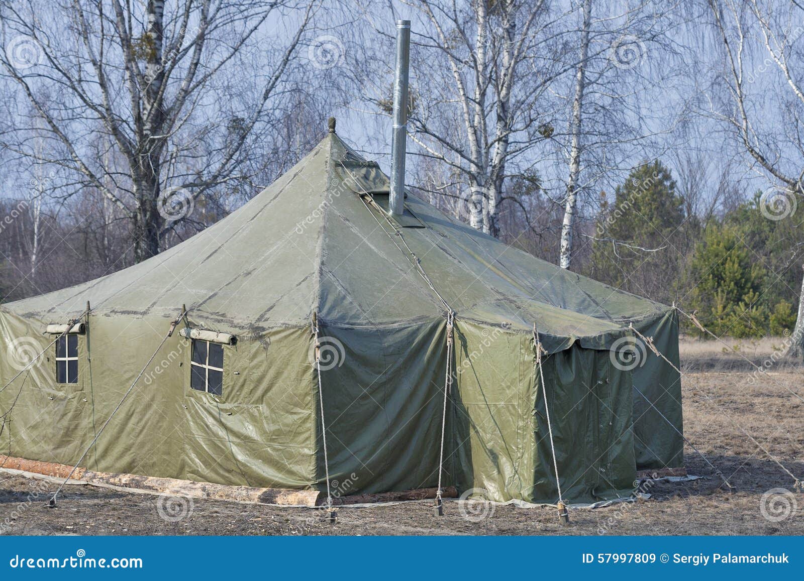 Big Old Army Expedition Tent in the Forest Stock Image Image of retro