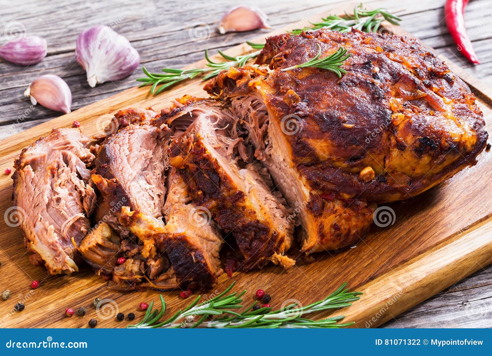 big piece of slow cooked oven-barbecued pulled pork shoulder