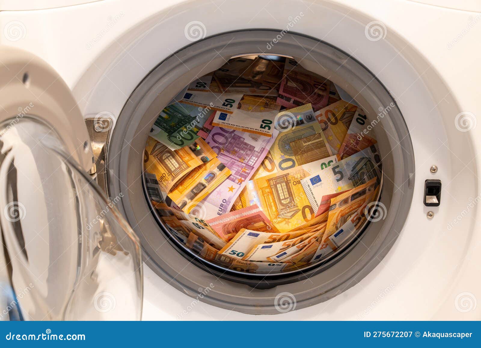 A Big Pile of Money in the Washing Machine Stock Image Image of