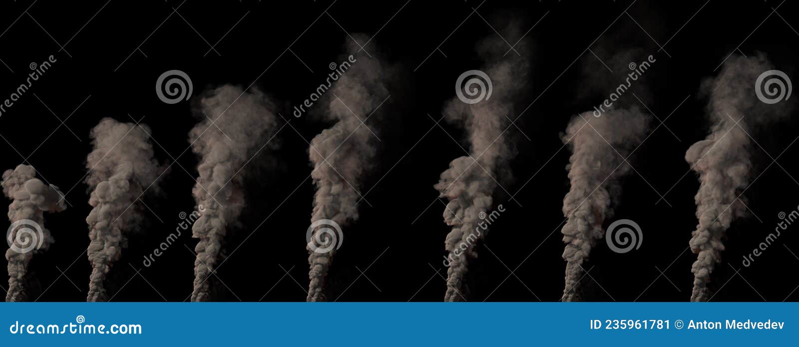 Big Pillar of Smoke on Black Isolated, Computer Generated Industrial 3D