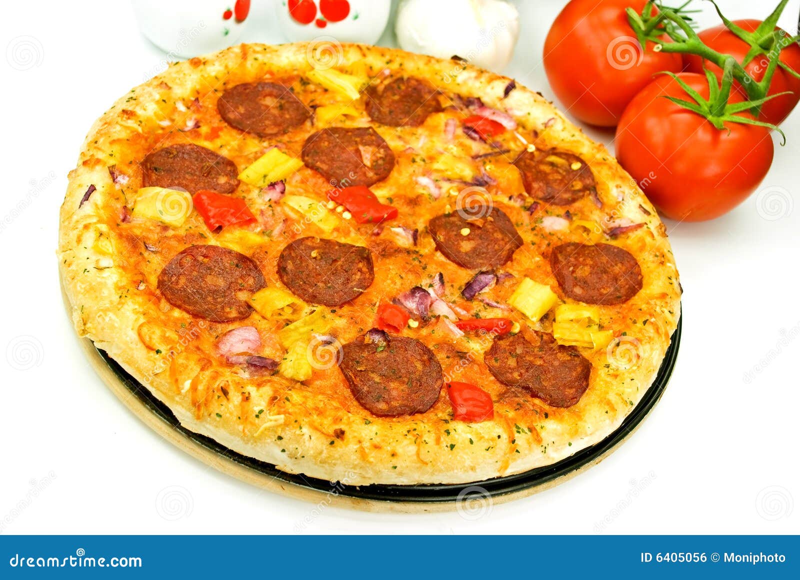 A Big Pizza with Cheese,salami,tomatoes Stock Photo Image of pizza