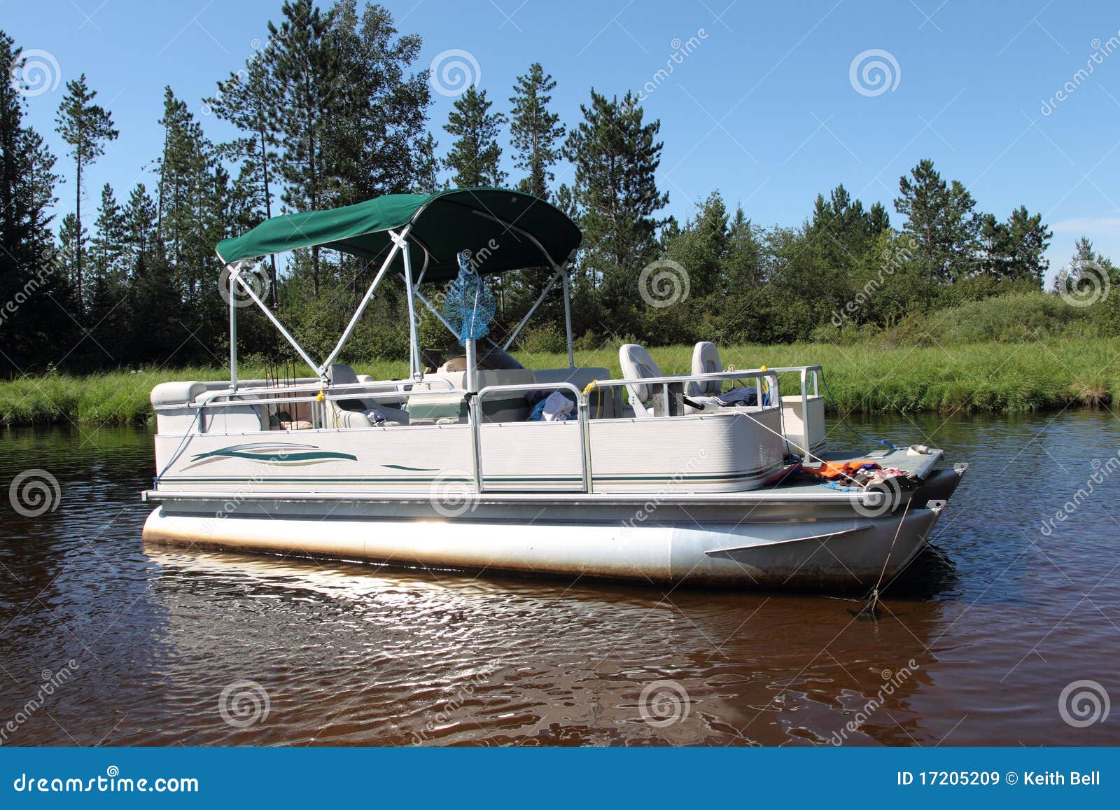 A Big Pontoon Boat Anchored in the River Stock Image - Image of