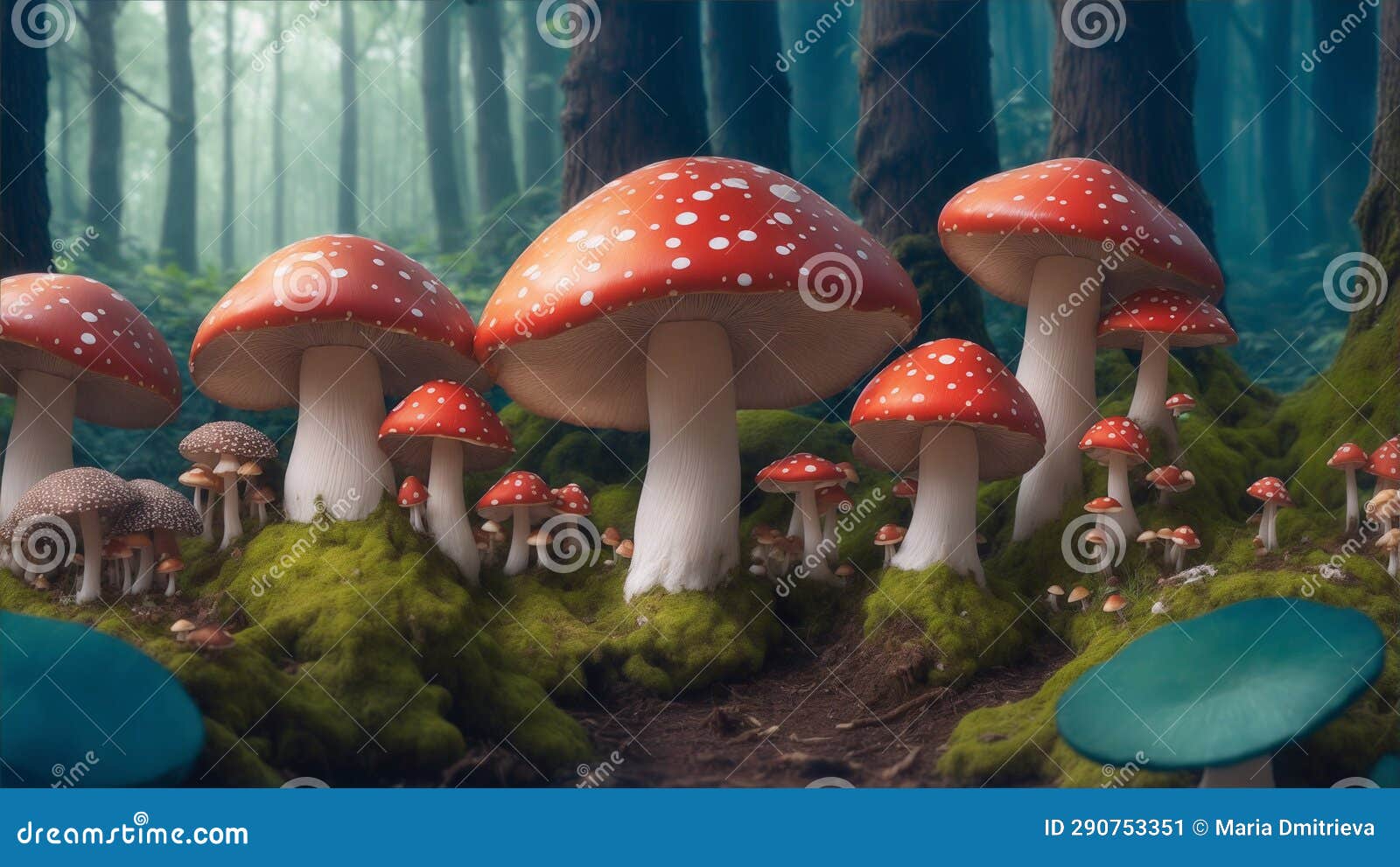 Big Red and White Mushrooms (amanitas) Growing in a Forest Stock Image ...