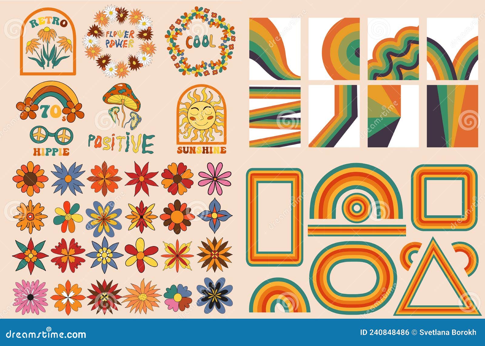 Big Retro 70s Set with Flowers, Rainbow Posters, Rainbow Frames, T-shirt Design Templates. Psychedelic Trippy Groovy Stock Vector - Illustration of happy, modern: 240848486 Big Retro 70s Set with Flowers, Rainbow Posters, Rainbow Frames, T-shirt Design Templates. Psychedelic Trippy Groovy Stock Vector - Illustration of happy, modern: 240848486