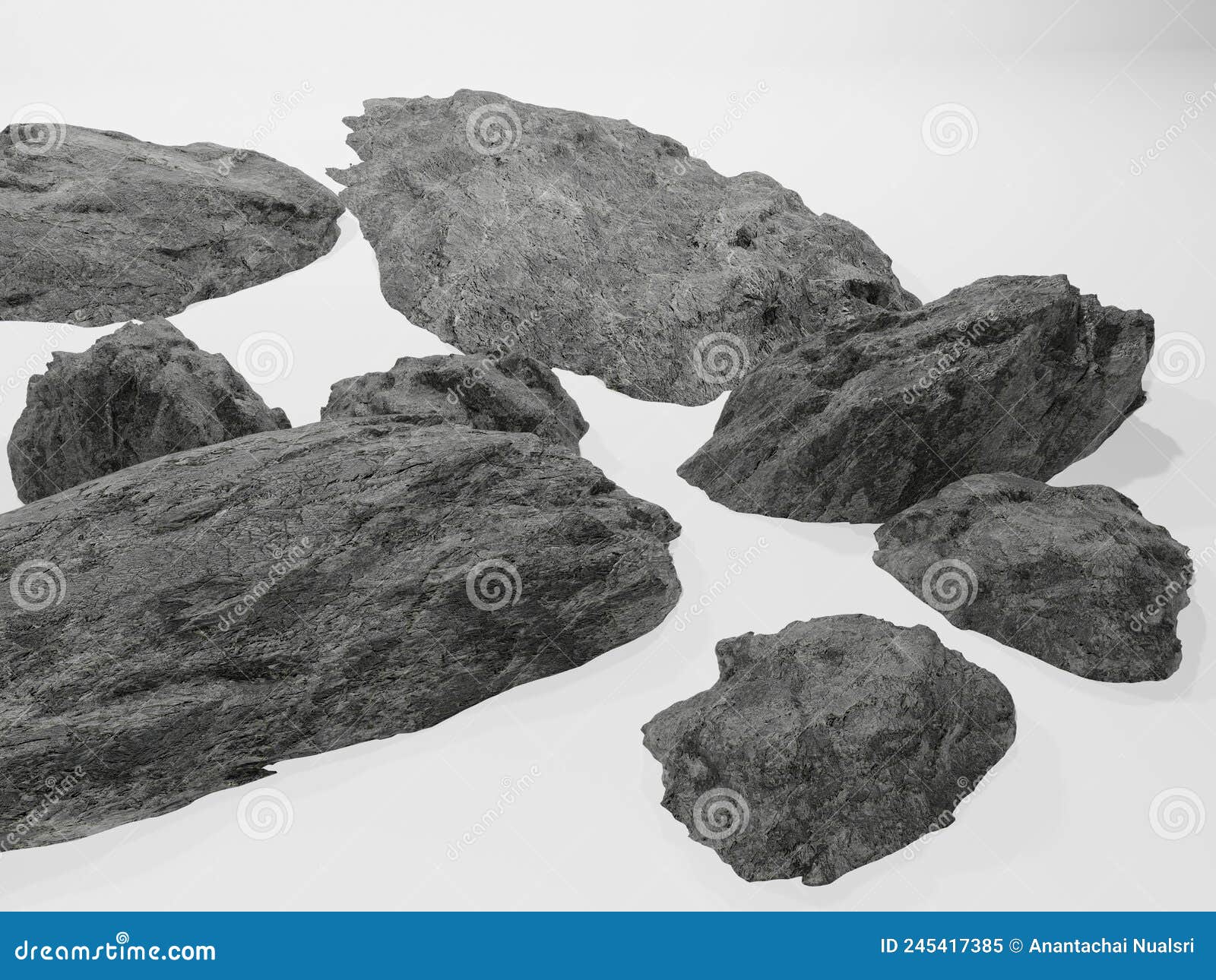 big rocks that are strong, beautiful, look very realistic, white background.3d rendering.