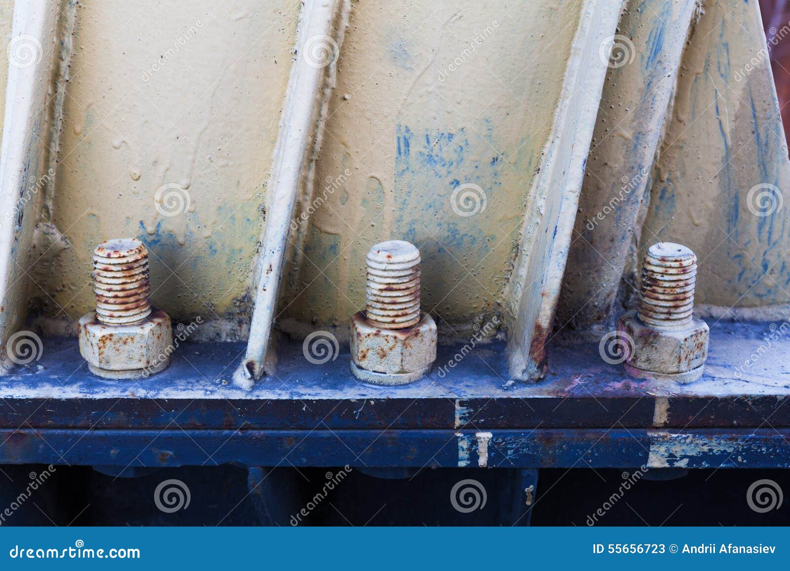 Big Rusty Metal Nuts Locked with Rust and Corrosion Bolts Stock Image
