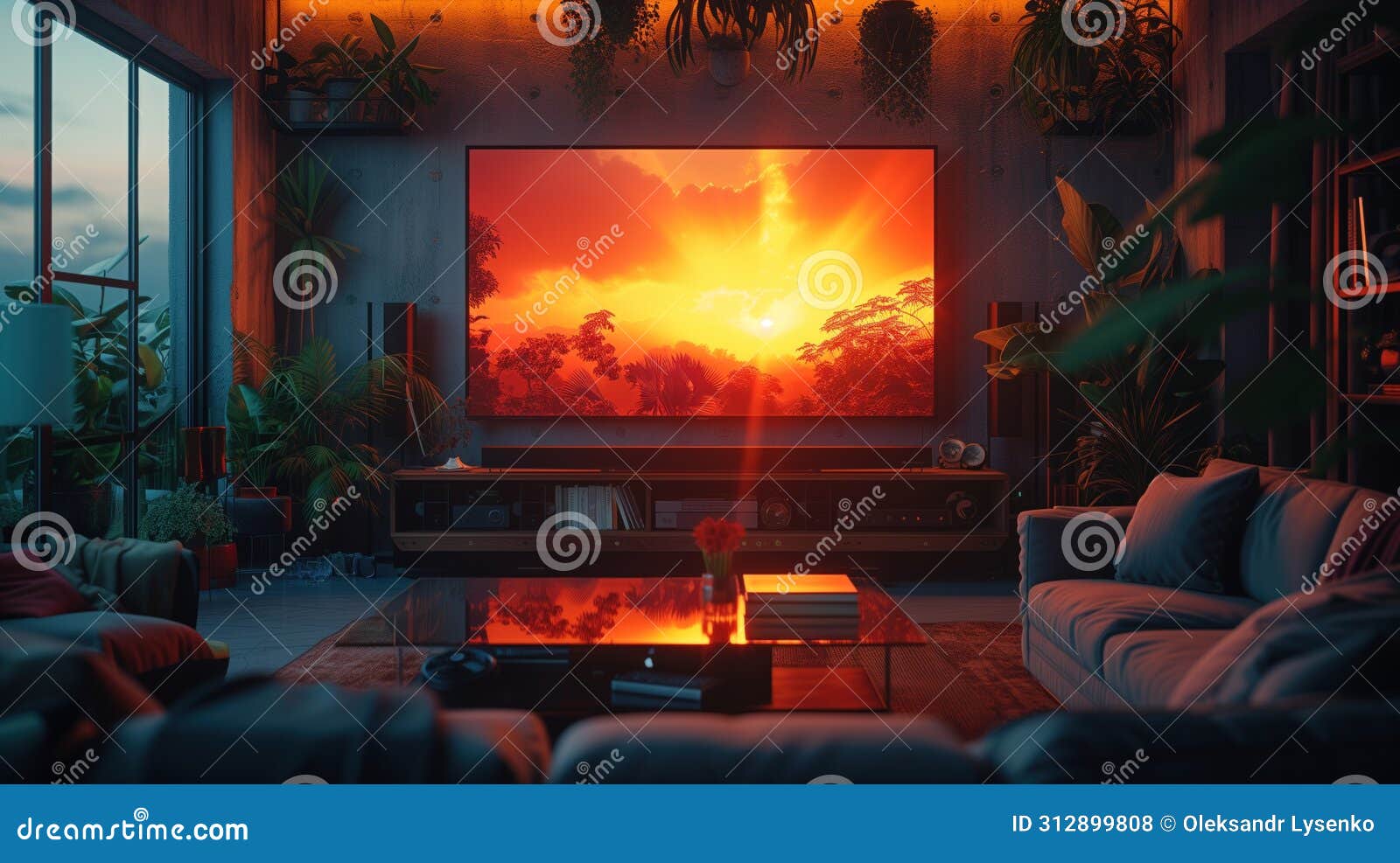 Big screen TV in the room stock illustration. Illustration of modern