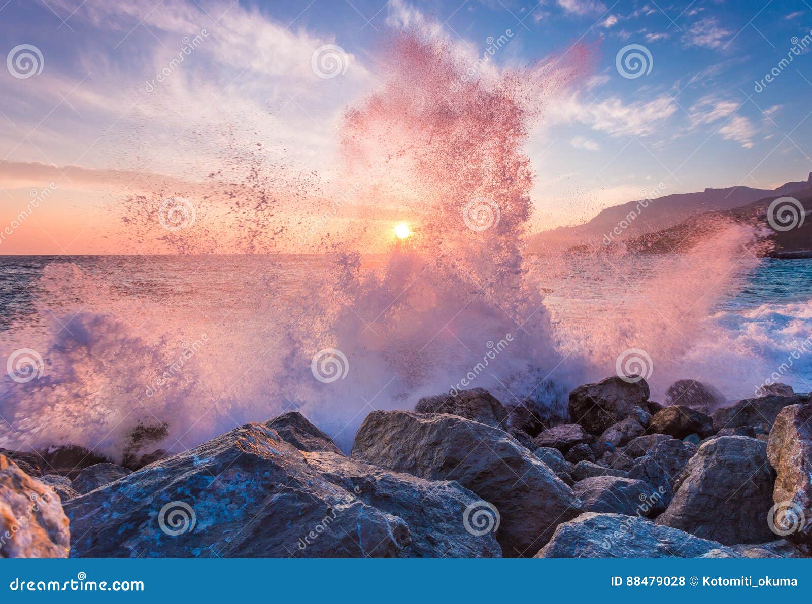 Big Sea Wave Breaks Against a Stone Stock Photo Image of outdoor