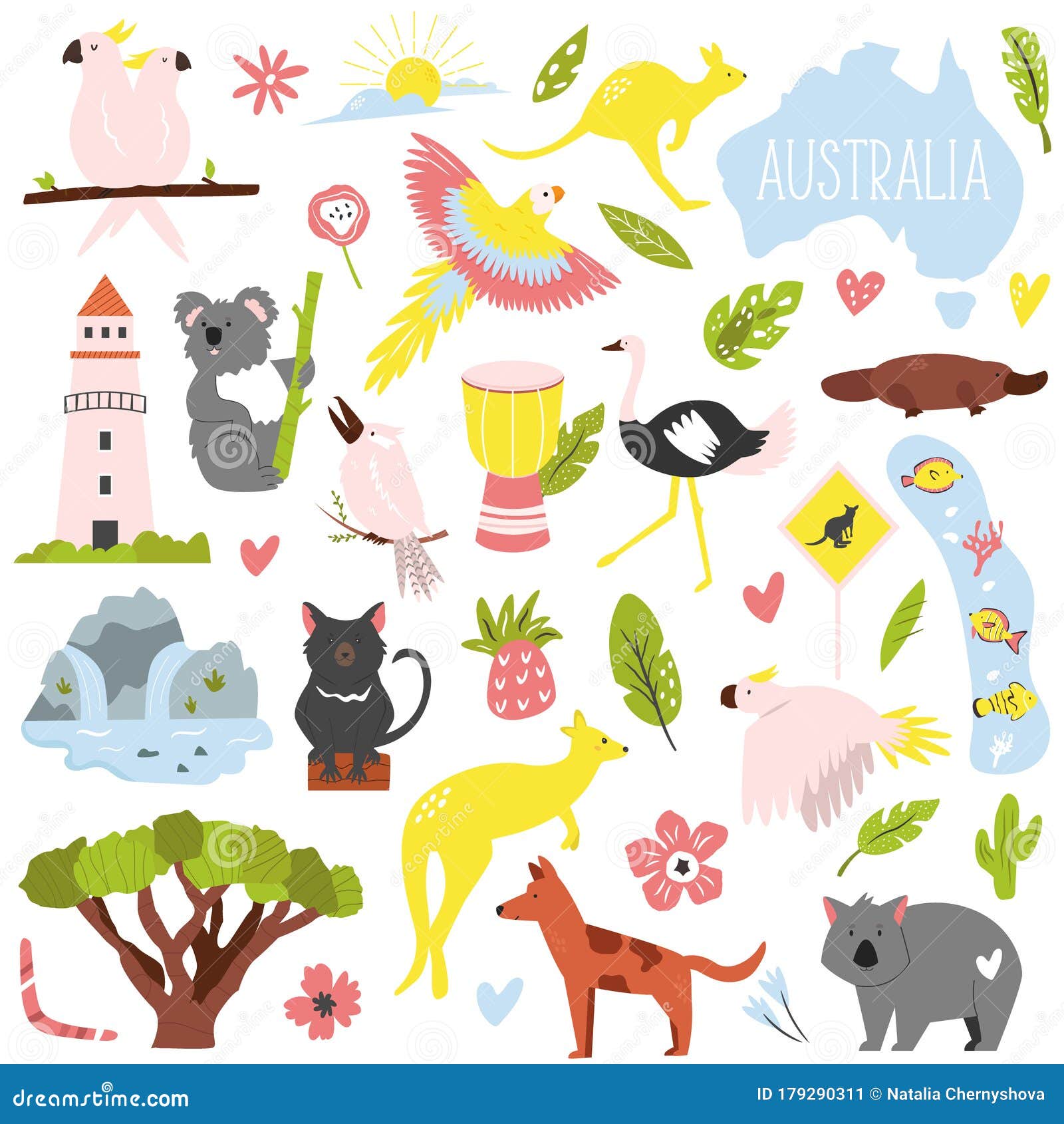 Download Big Flat Set Of Australian Animals And Symbols Stock Vector - Illustration of kangaroo, design ...