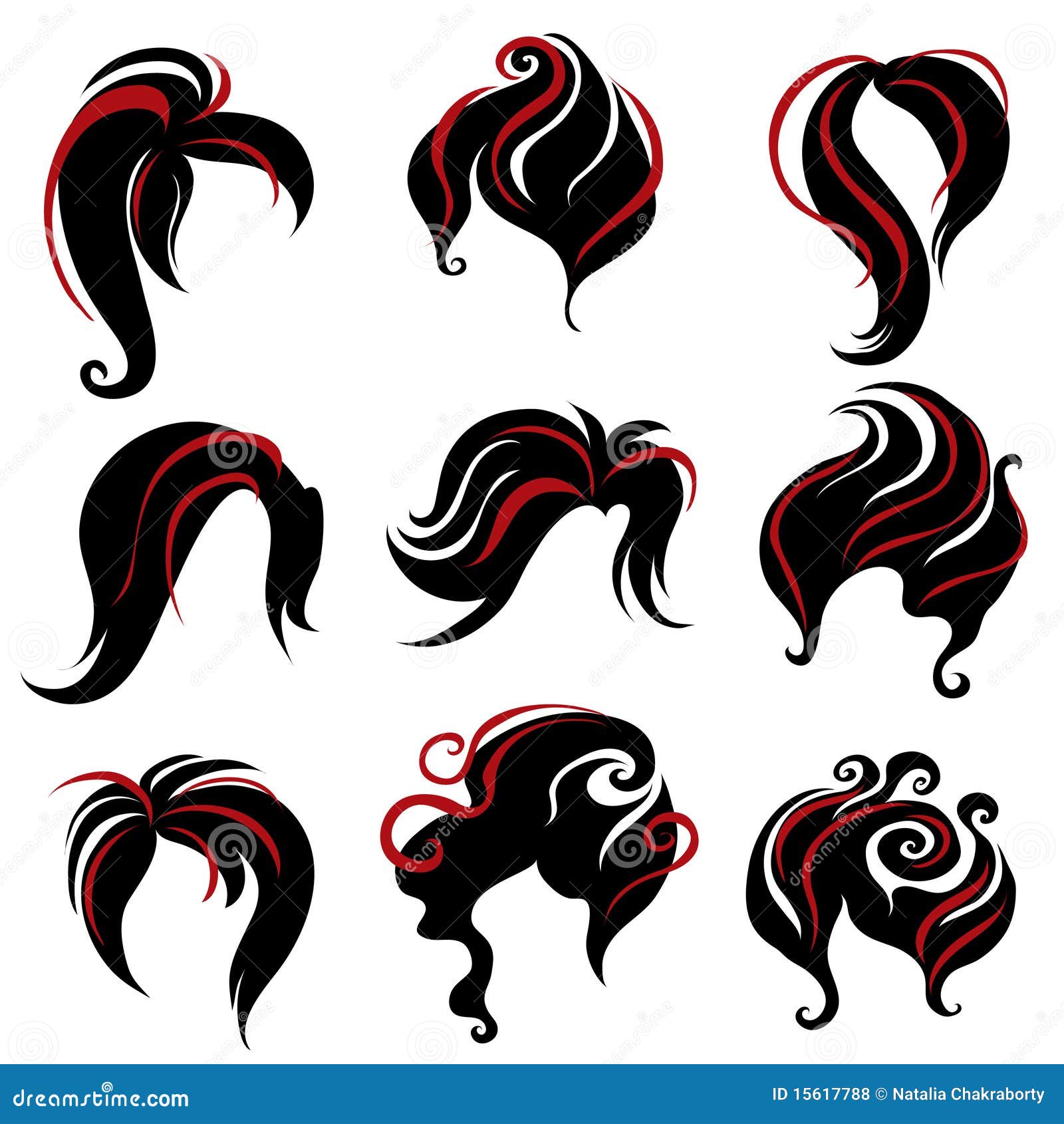 Big Set Of Black Hair Styling For Woman Royalty Free Stock Photos