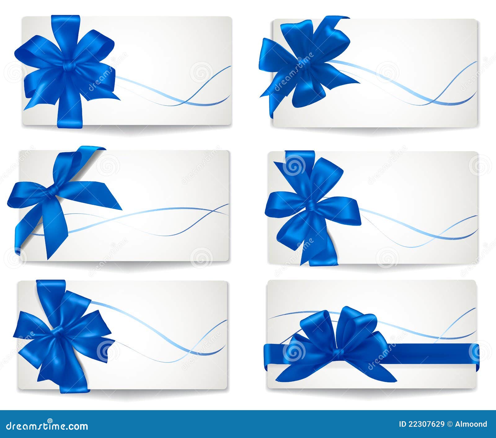 Big Set of Blue Gift Bows with Ribbons. Stock Vector Illustration of