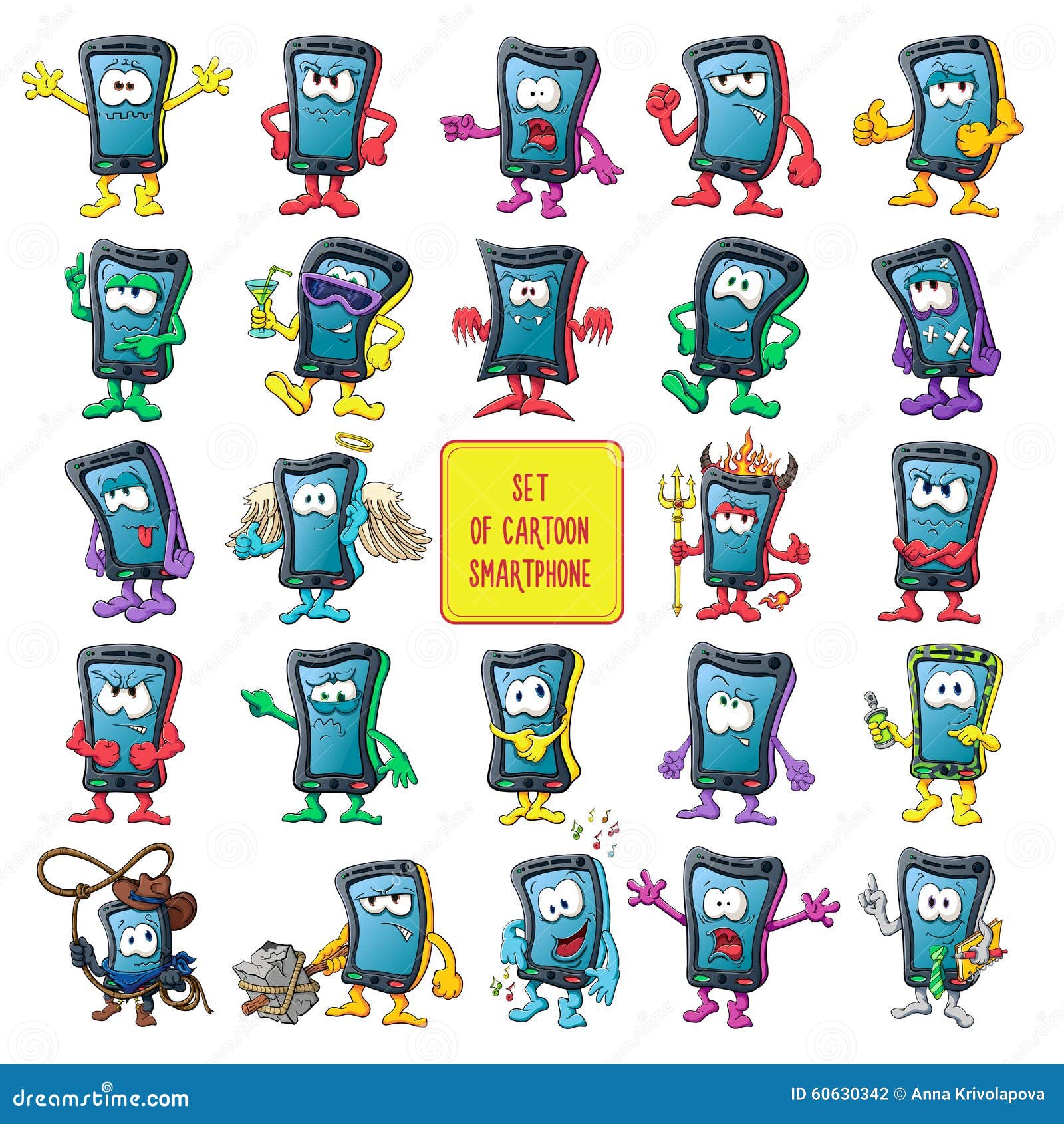 Big Set Cute Cartoon Smartphones Stock Illustrations – 2 Big Set Cute