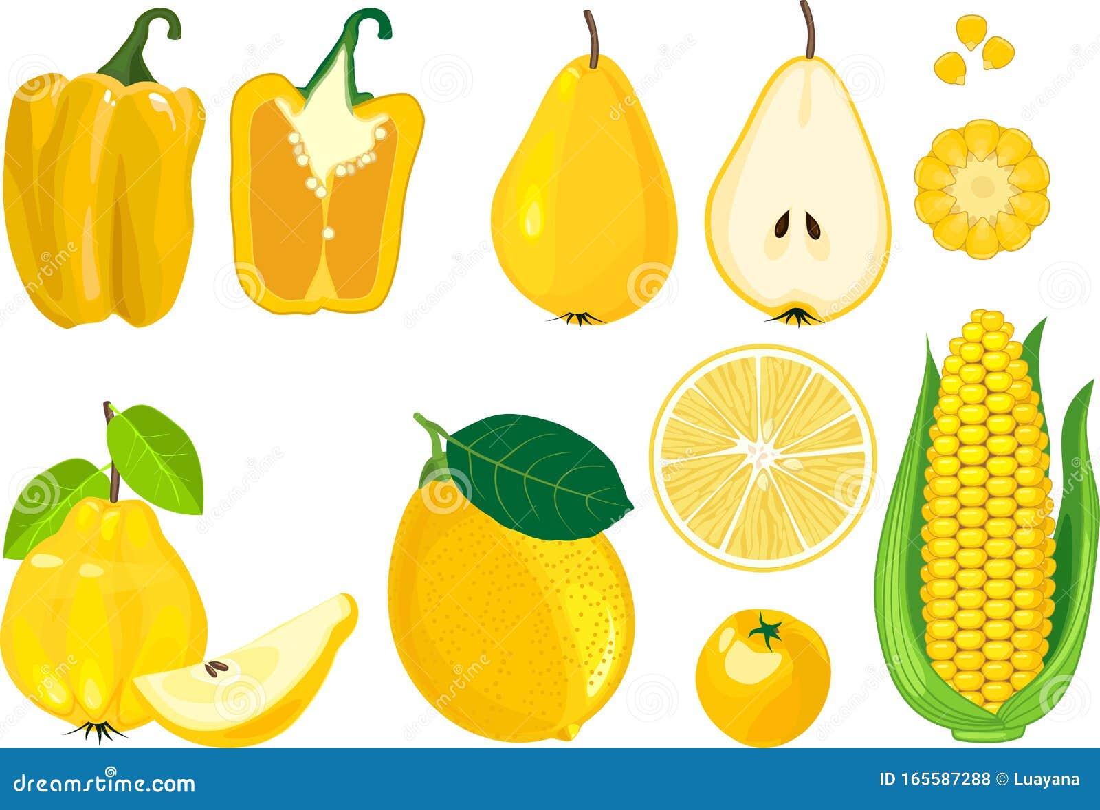 Big Set Of Different Yellow Color Fruits And Vegetables Stock Vector ...