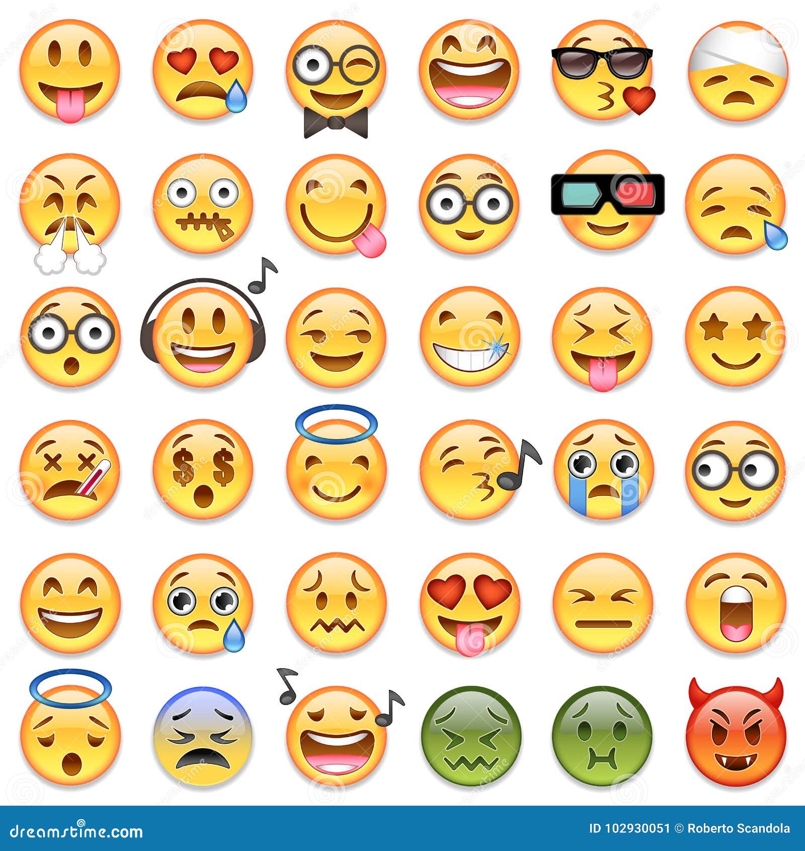 big set of 36 emojis emoticons
